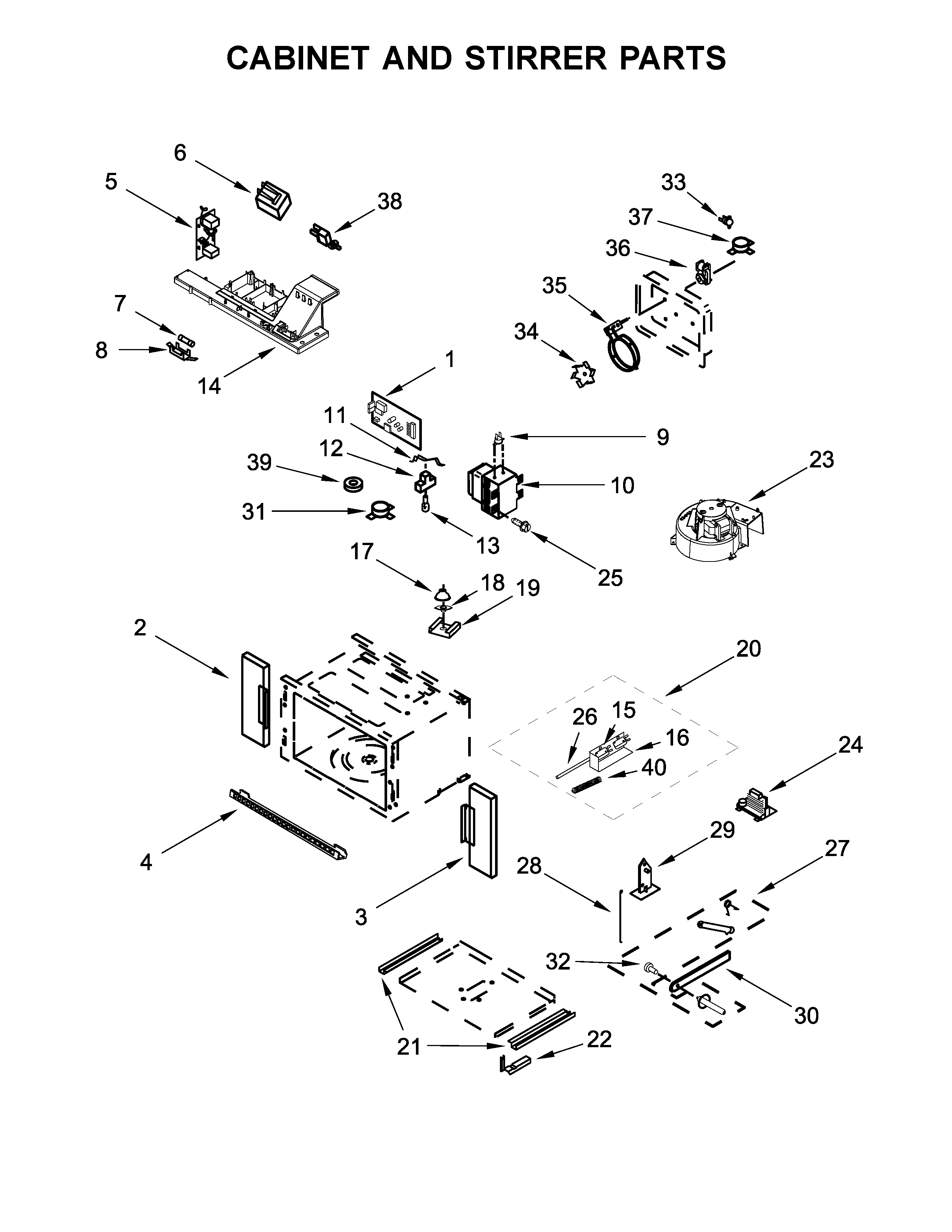 Cabinet and stirrer parts