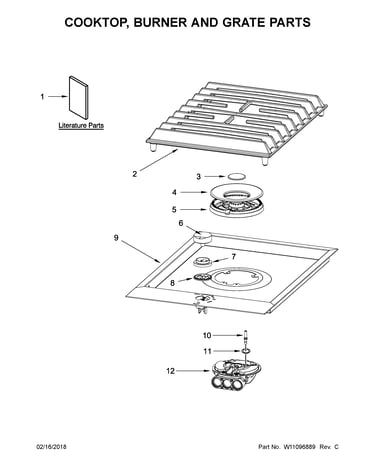 Cooktop, burner and grate parts