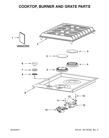 Cooktop, burner and grate parts