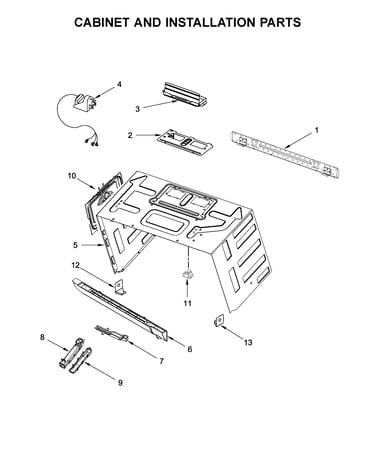 Cabinet and installation parts