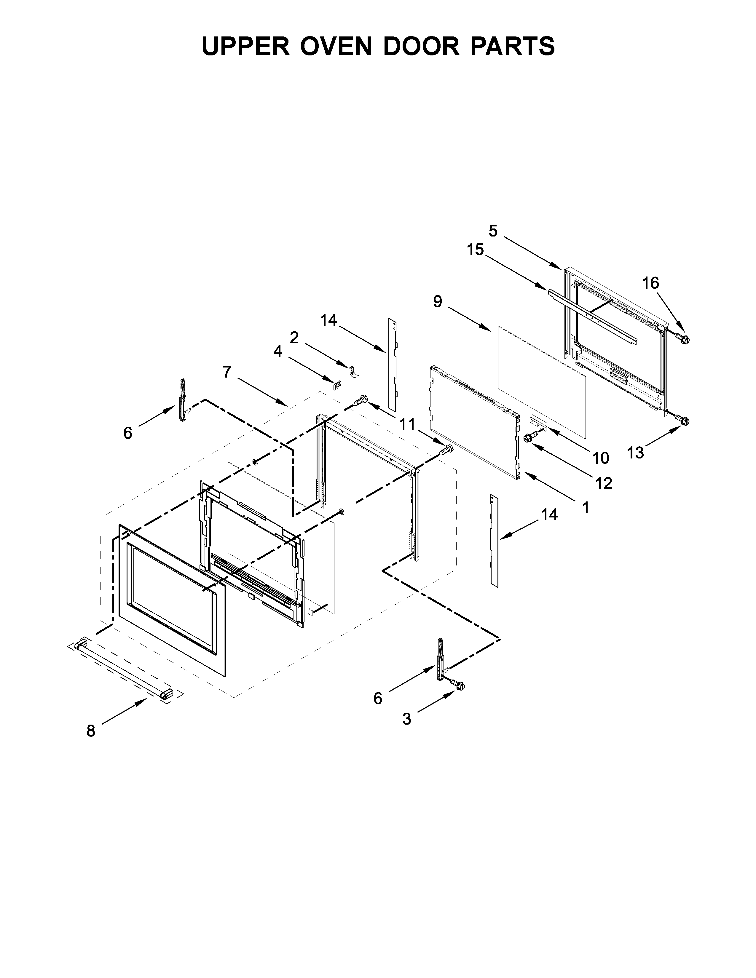 Upper oven door parts