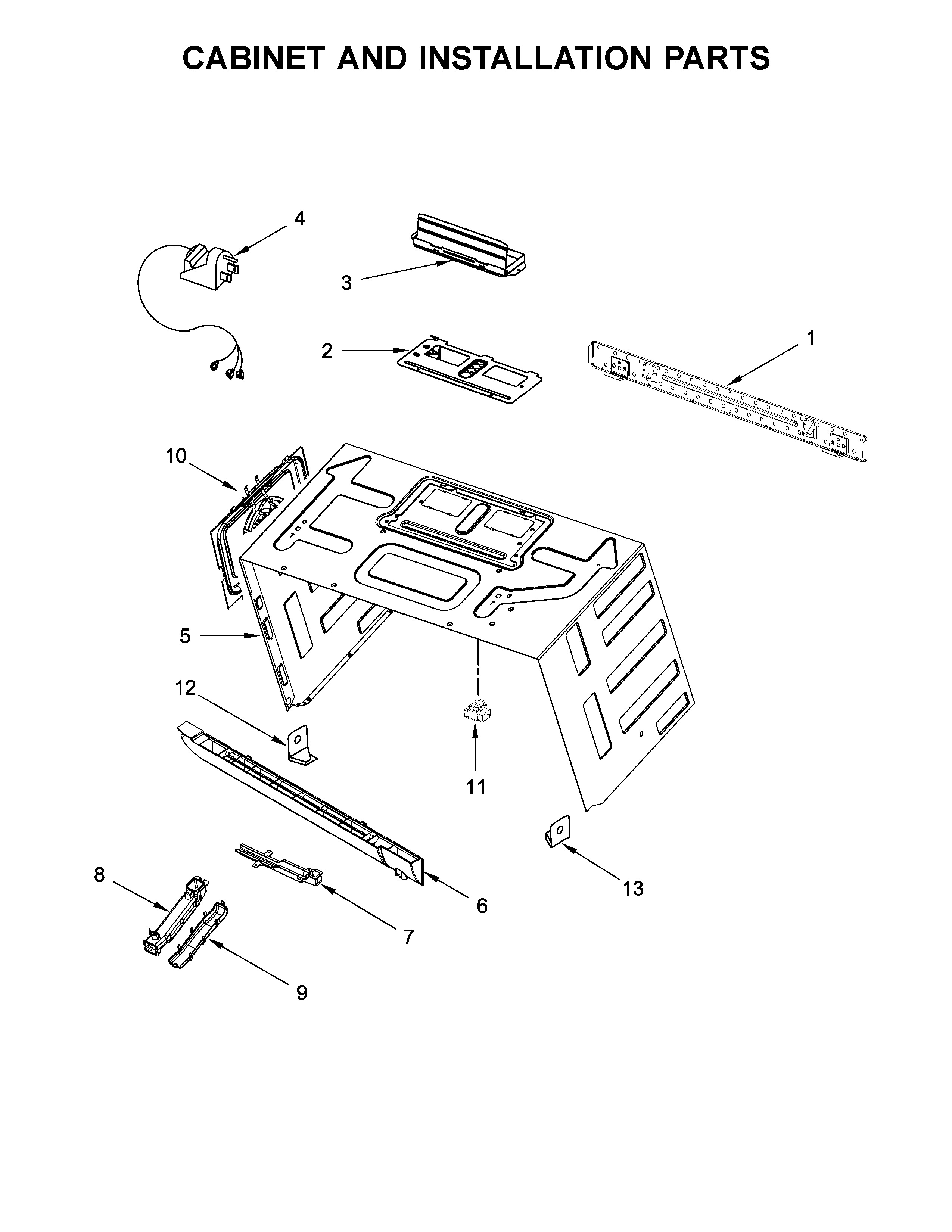 Cabinet and installation parts