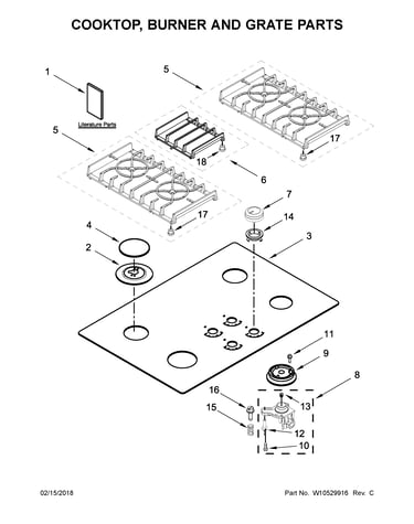 Cooktop, burner and grate parts