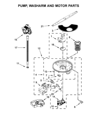 Pump, washarm and motor parts