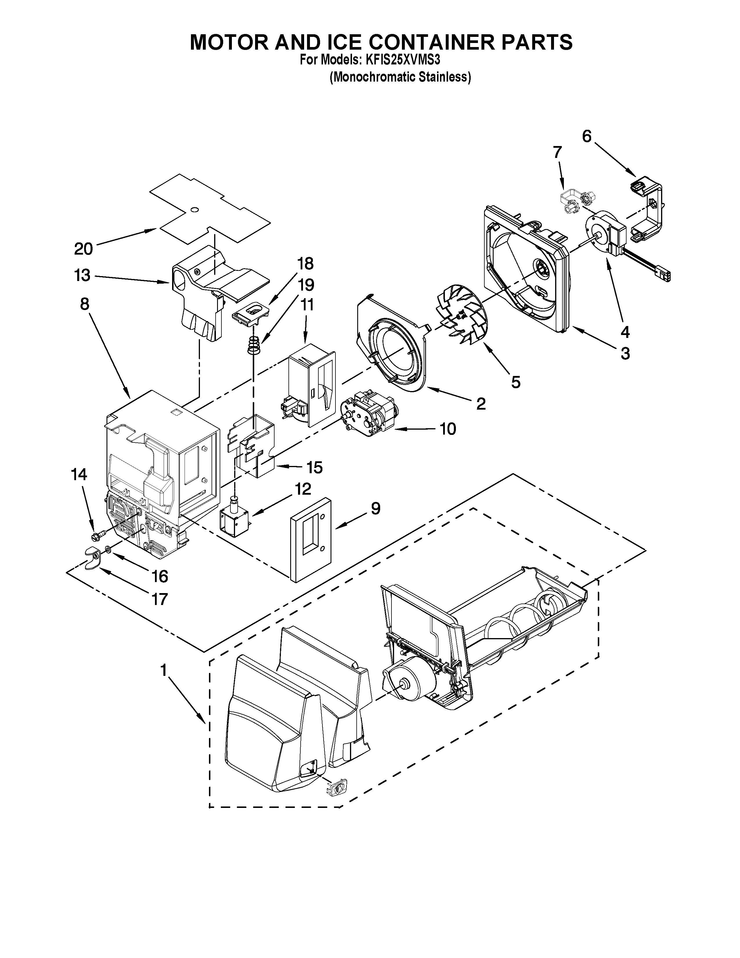 Motor and ice container parts