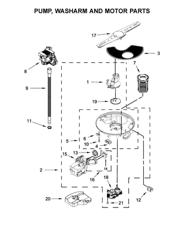 Pump, washarm and motor parts