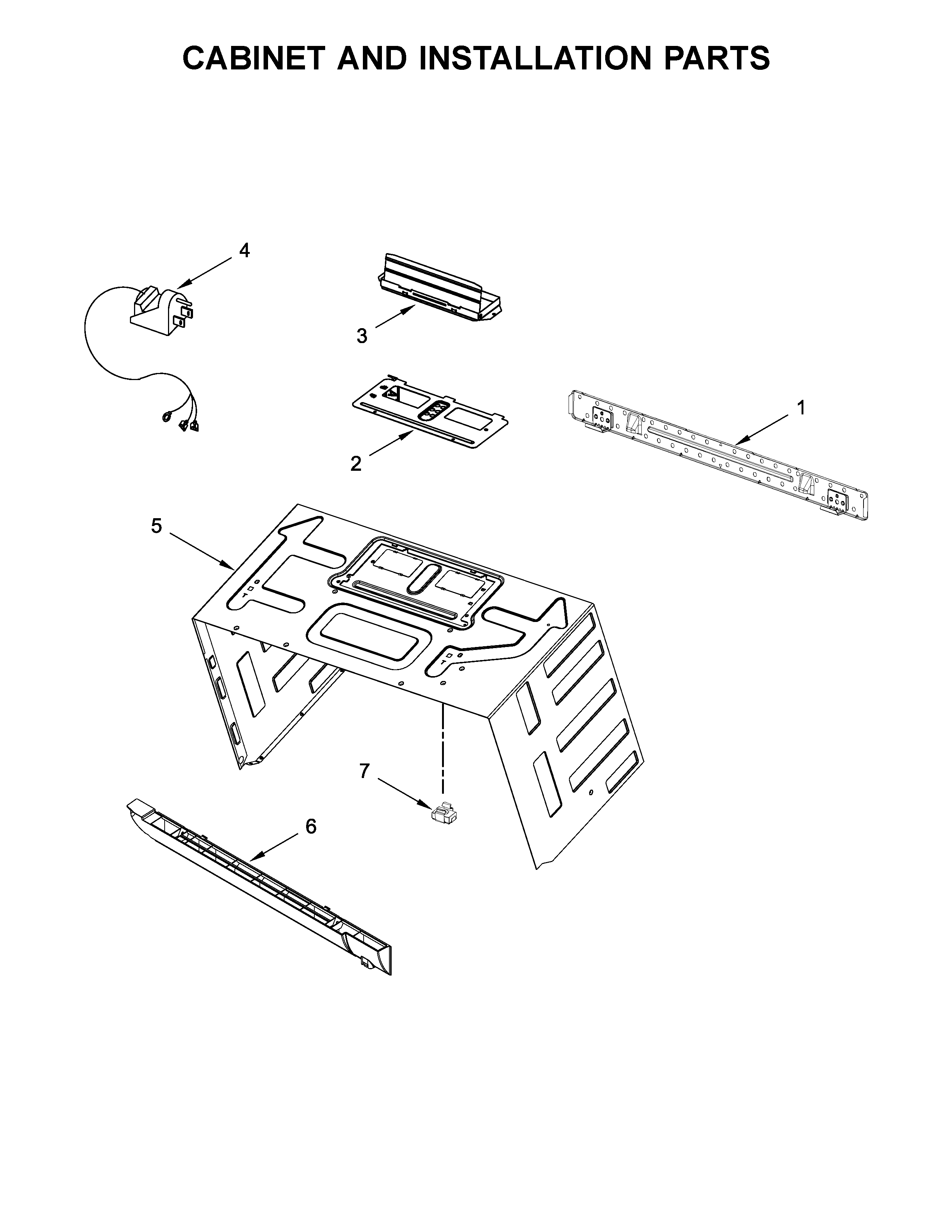 Cabinet and installation parts