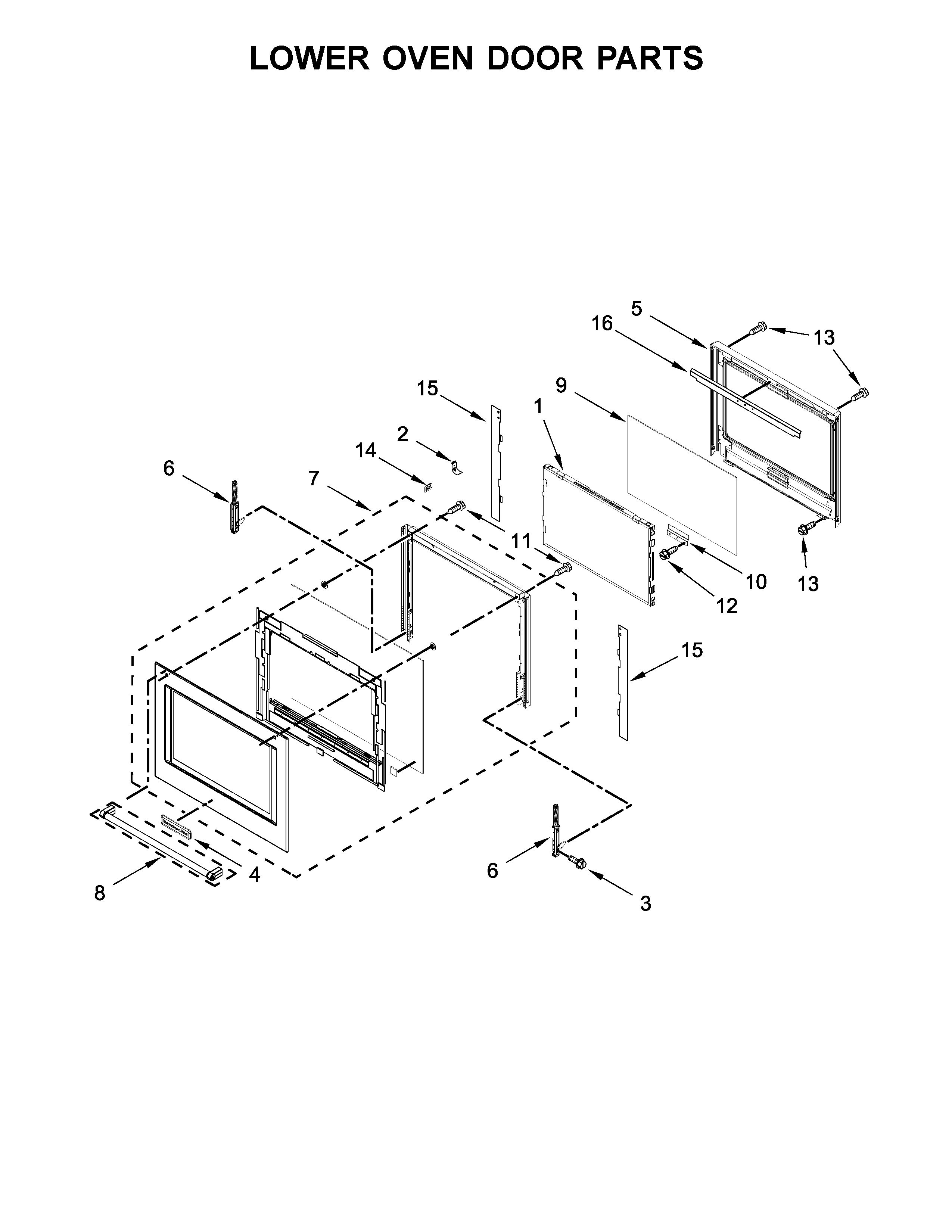 Lower oven door parts