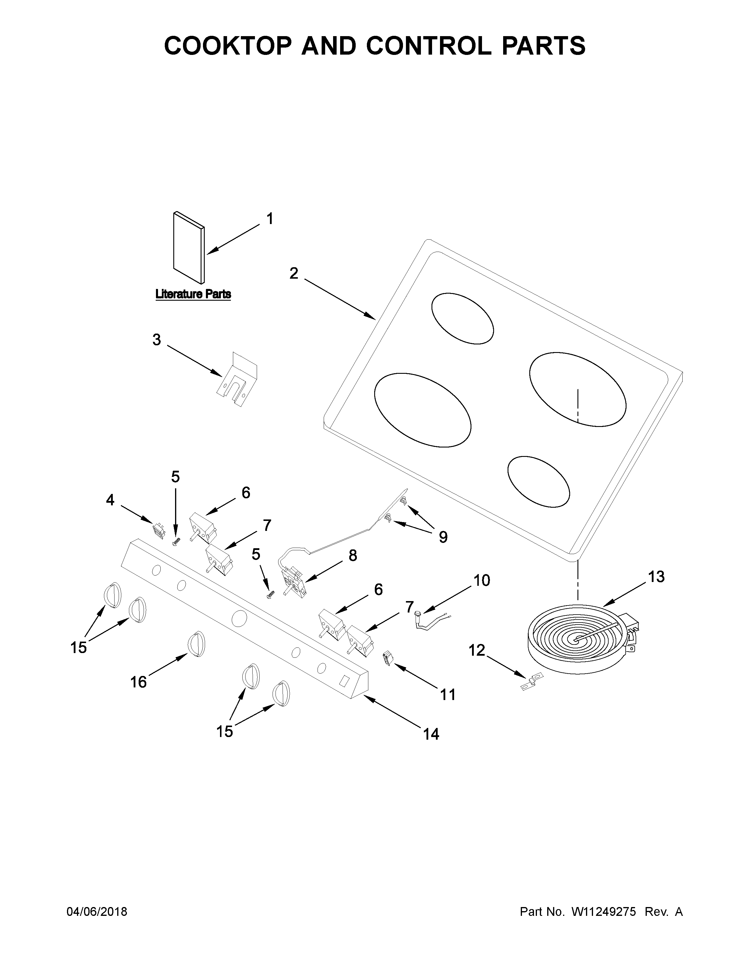 Cooktop and control parts