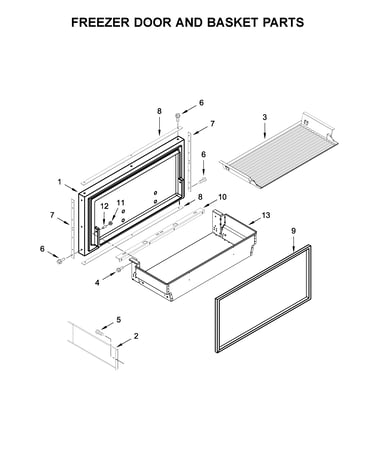 Freezer door and basket parts