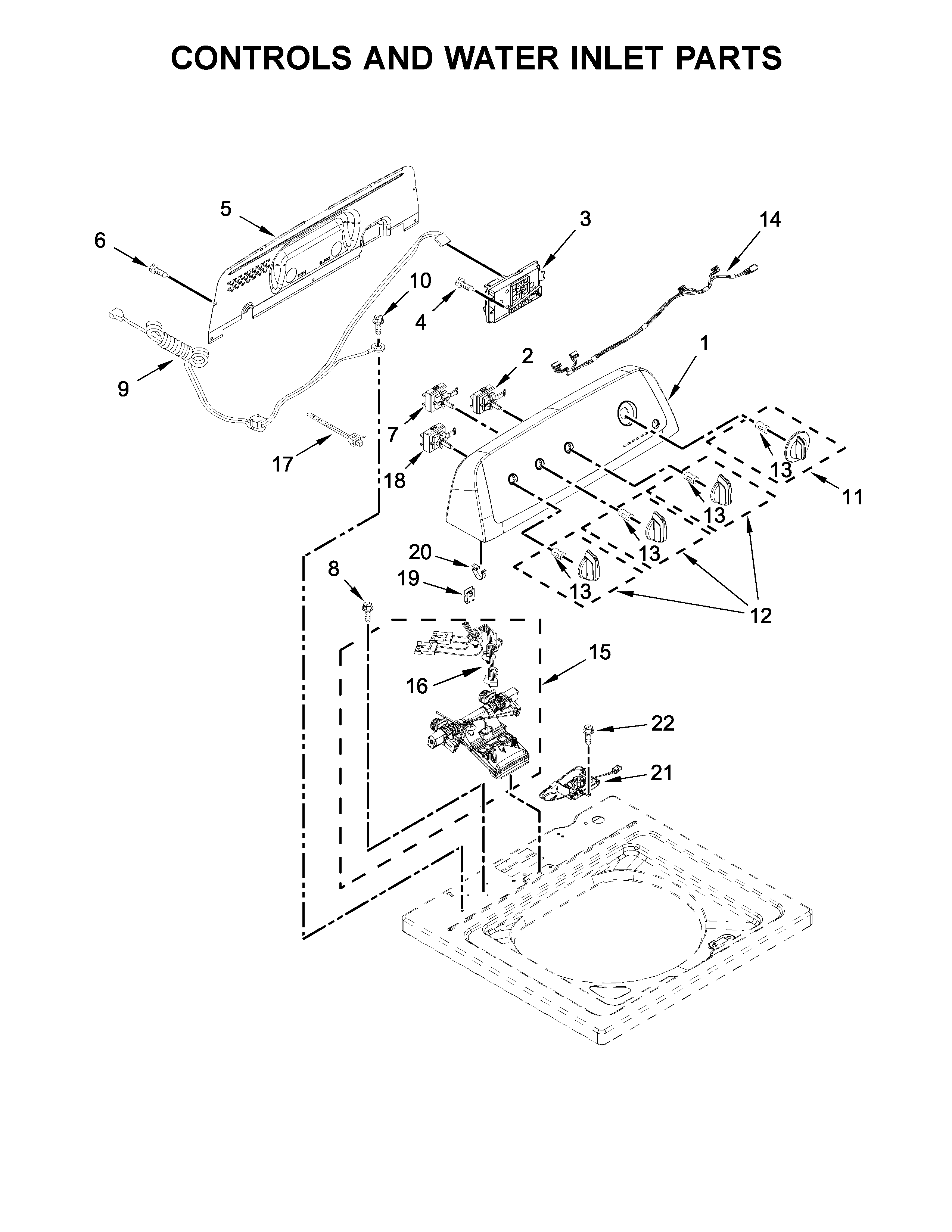 Controls and water inlet parts