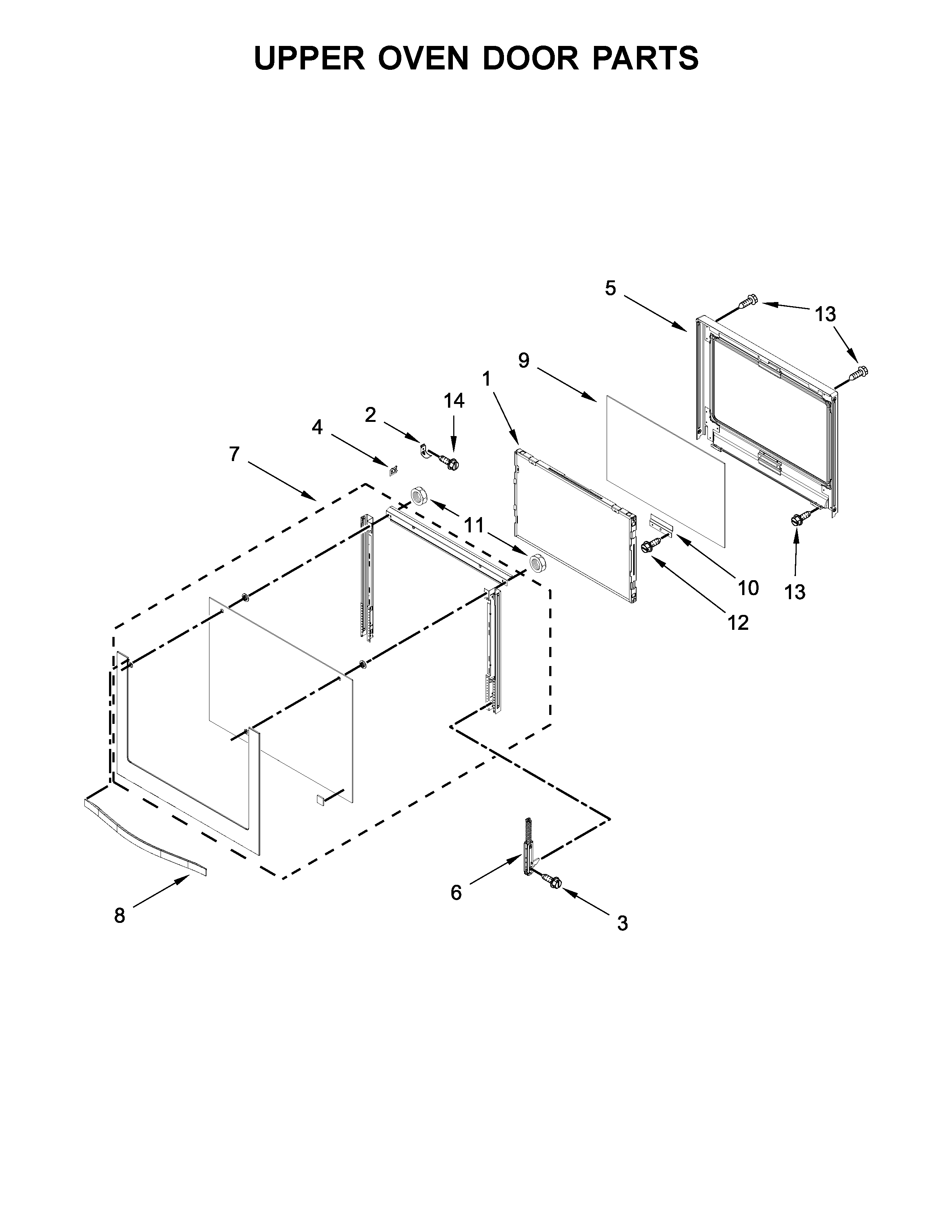 Upper oven door parts