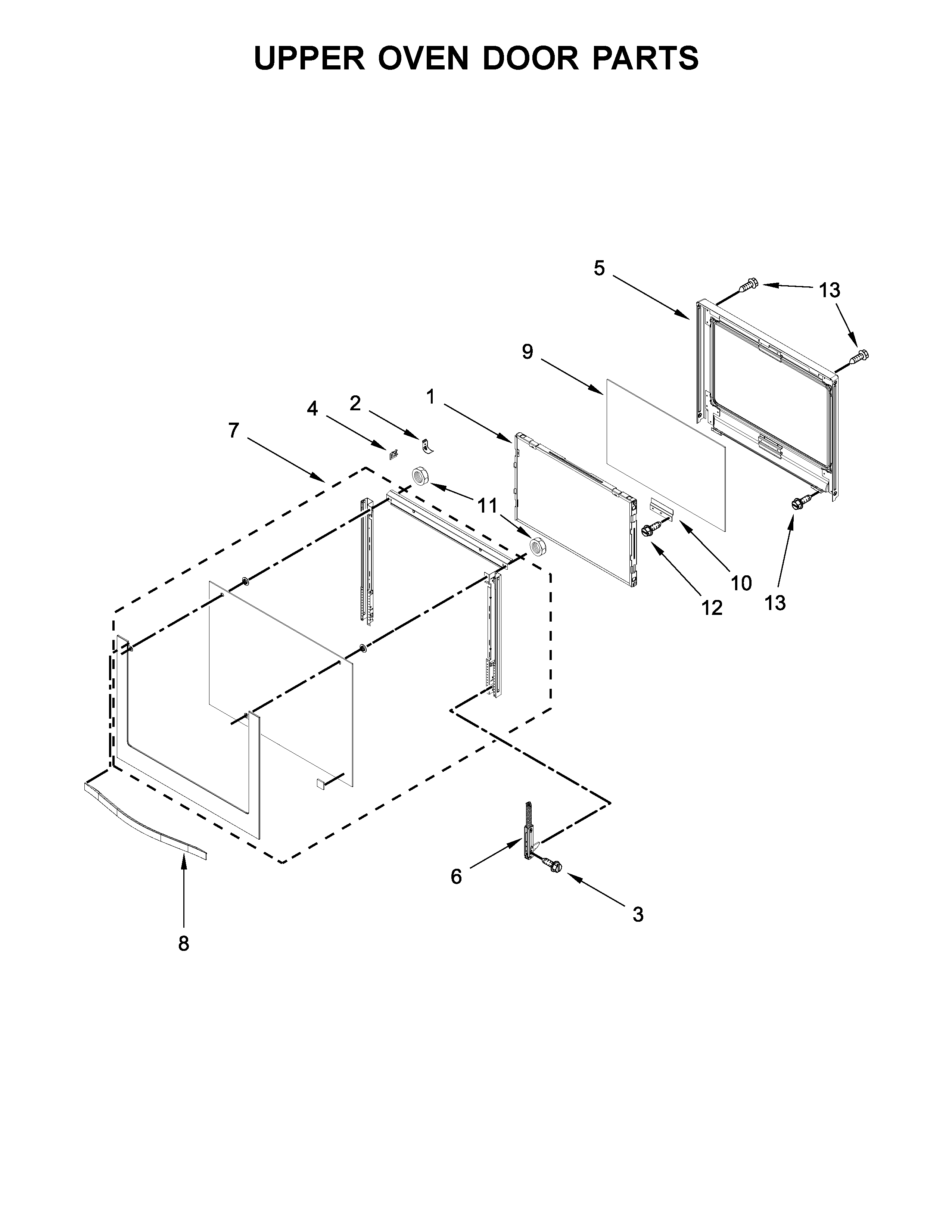 Upper oven door parts