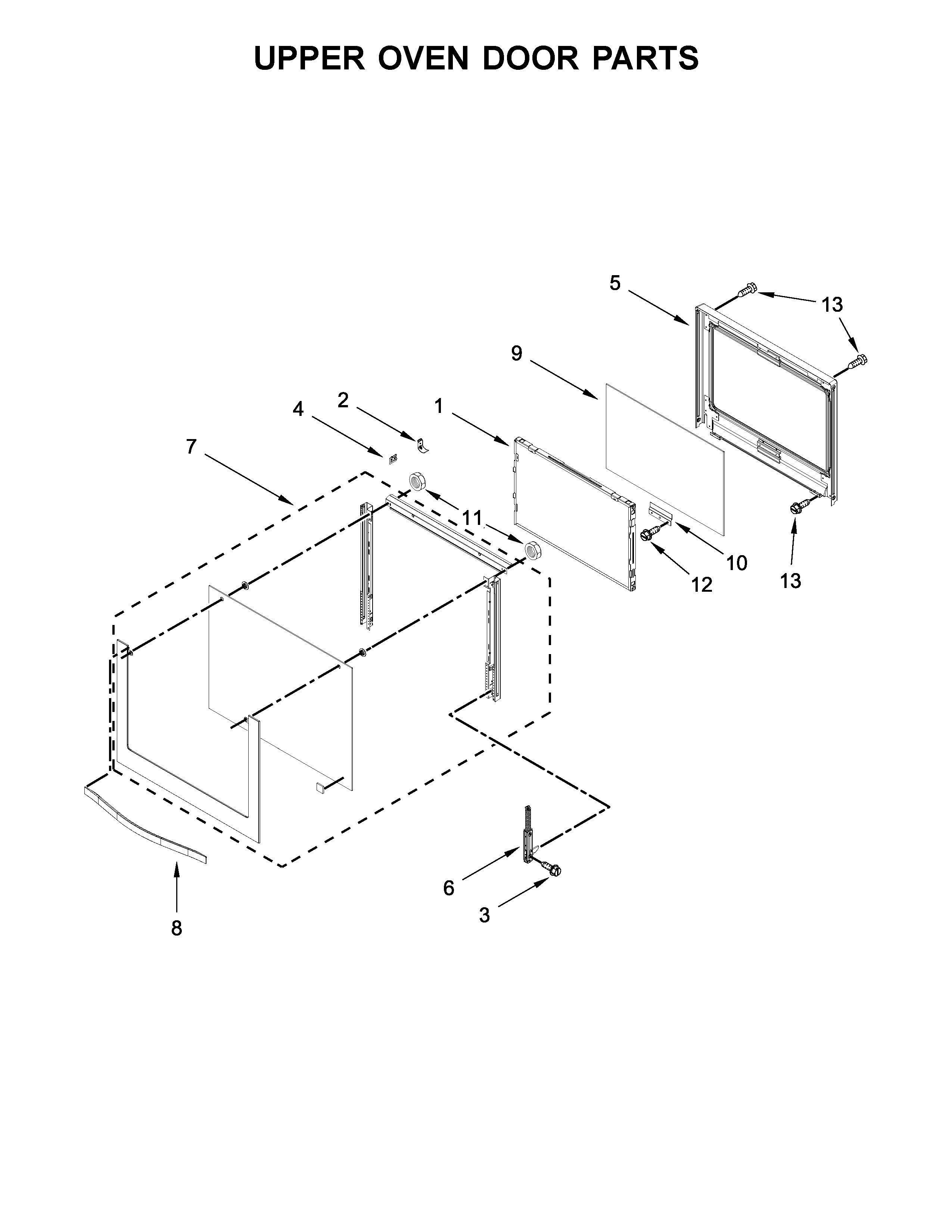 Upper oven door parts