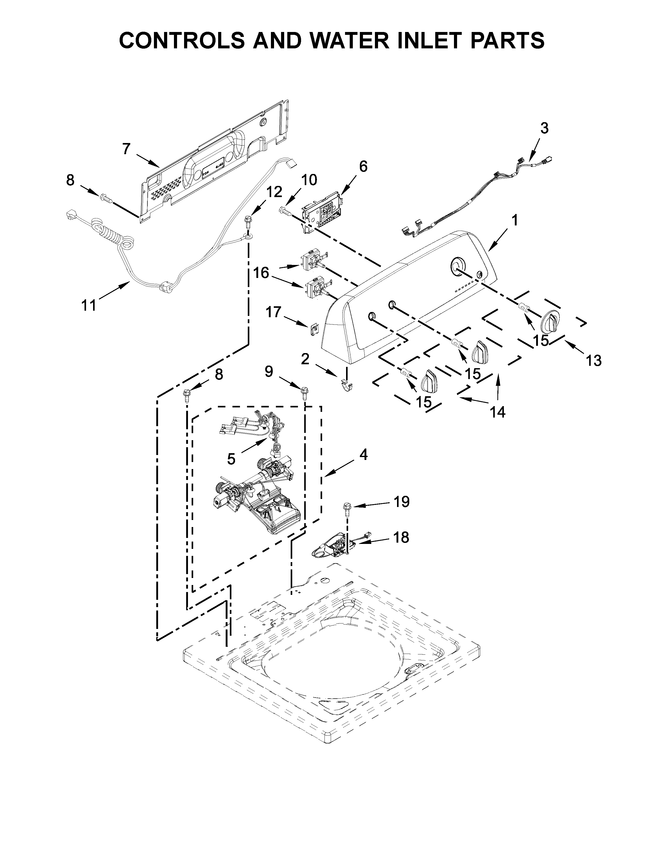 Controls and water inlet parts