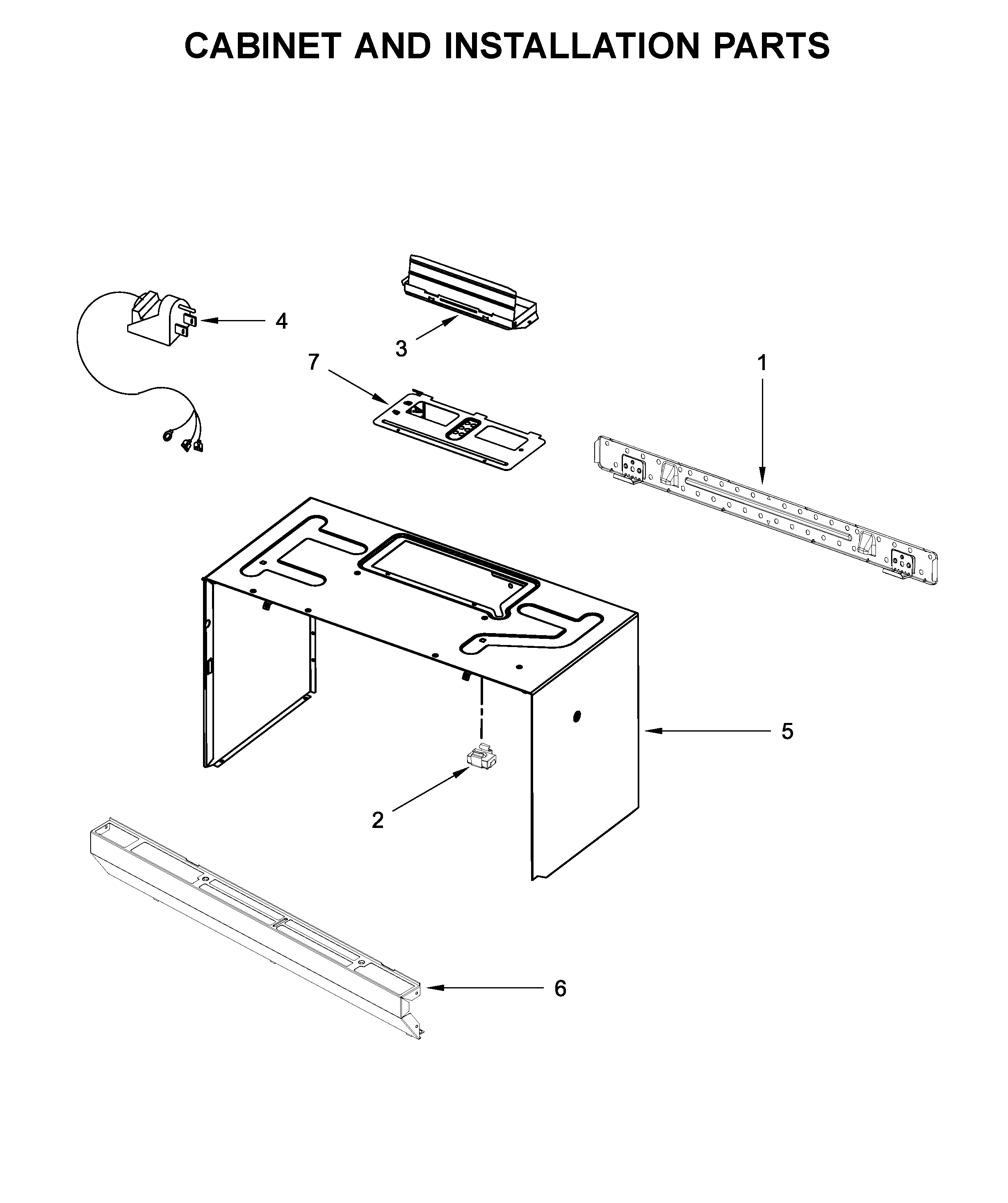 Cabinet and installation parts