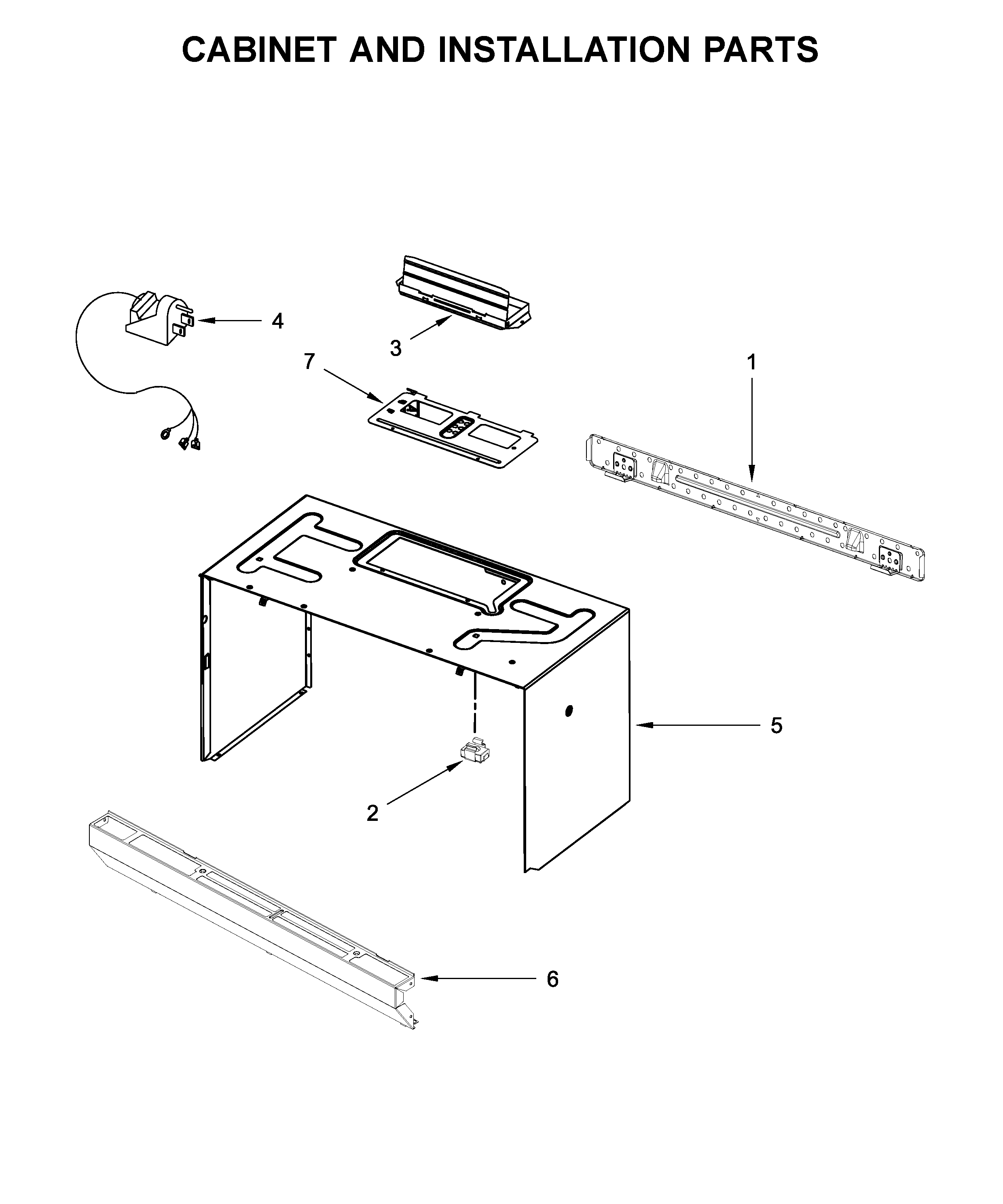 Cabinet and installation parts