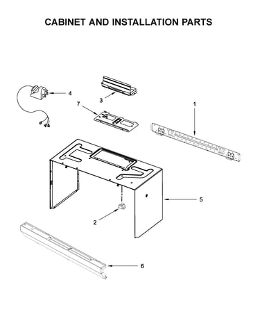 Cabinet and installation parts