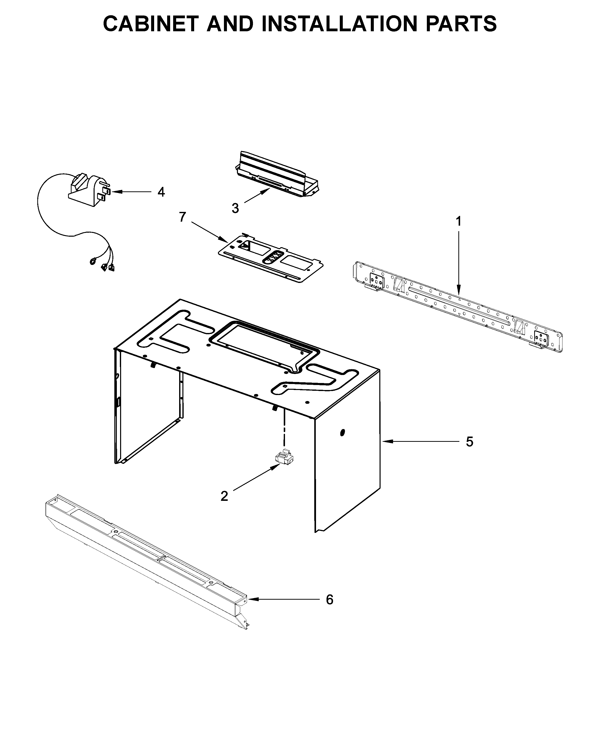 Cabinet and installation parts