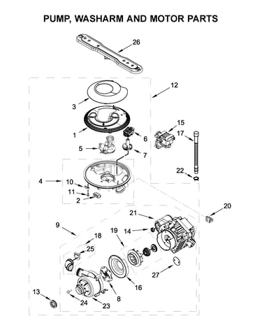 Pump, washarm and motor parts