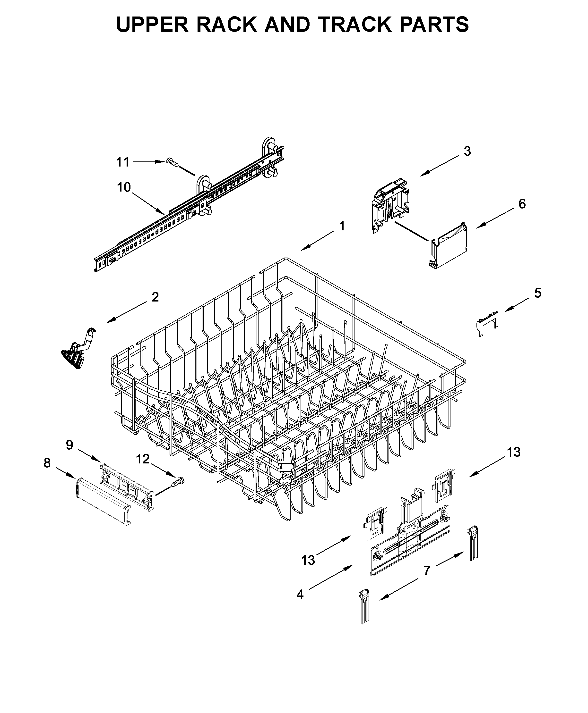 Upper rack and track parts