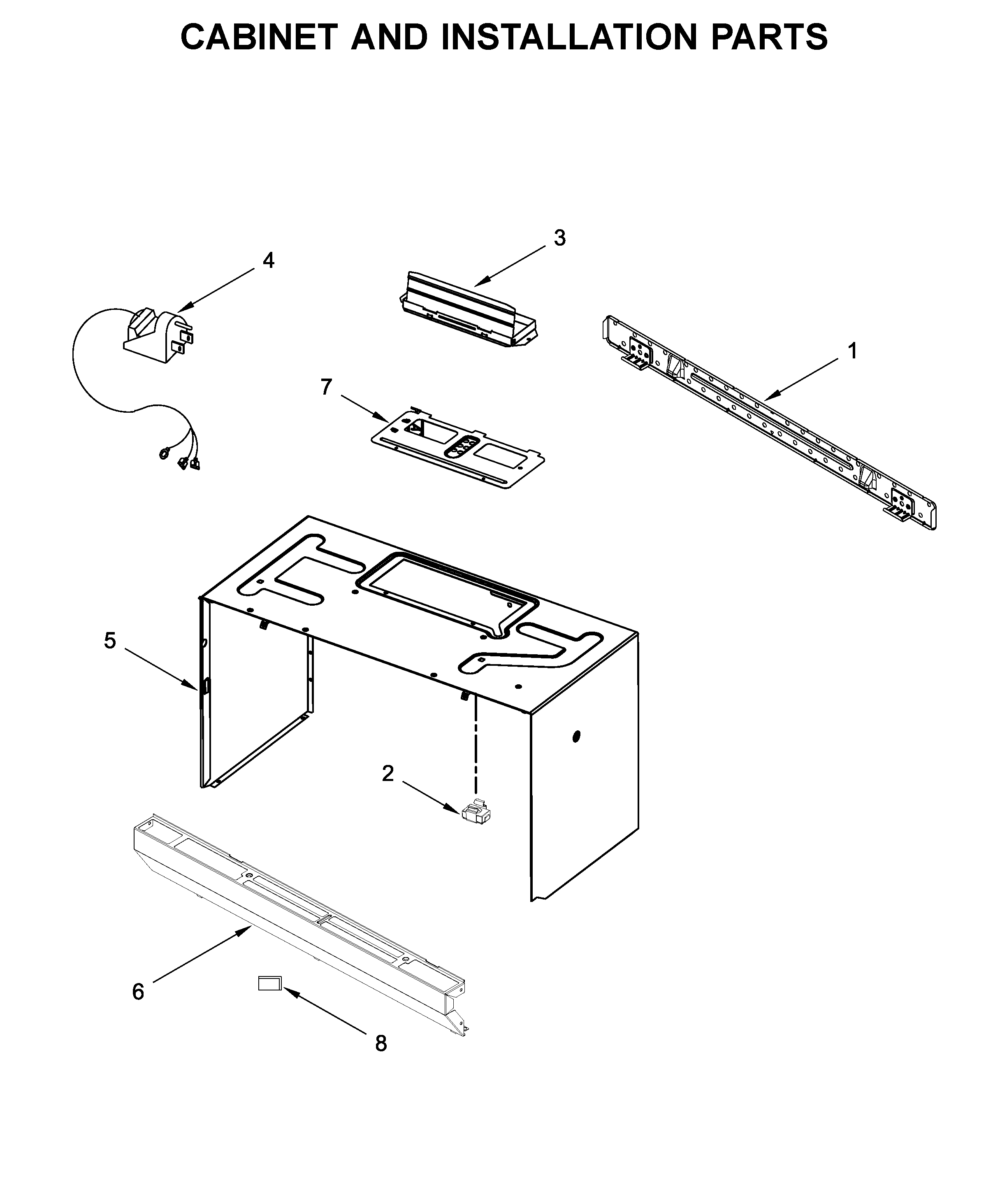 Cabinet and installation parts