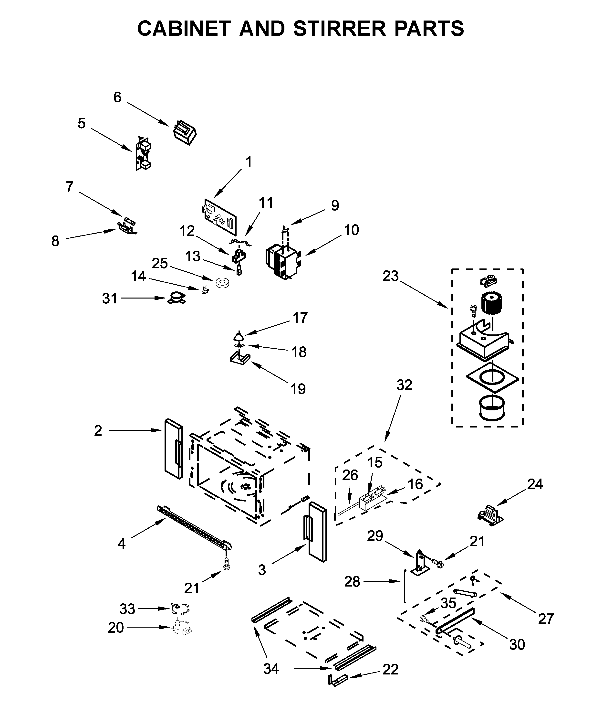 Cabinet and stirrer parts