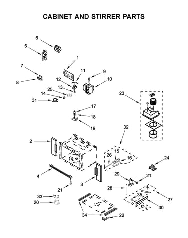 Cabinet and stirrer parts