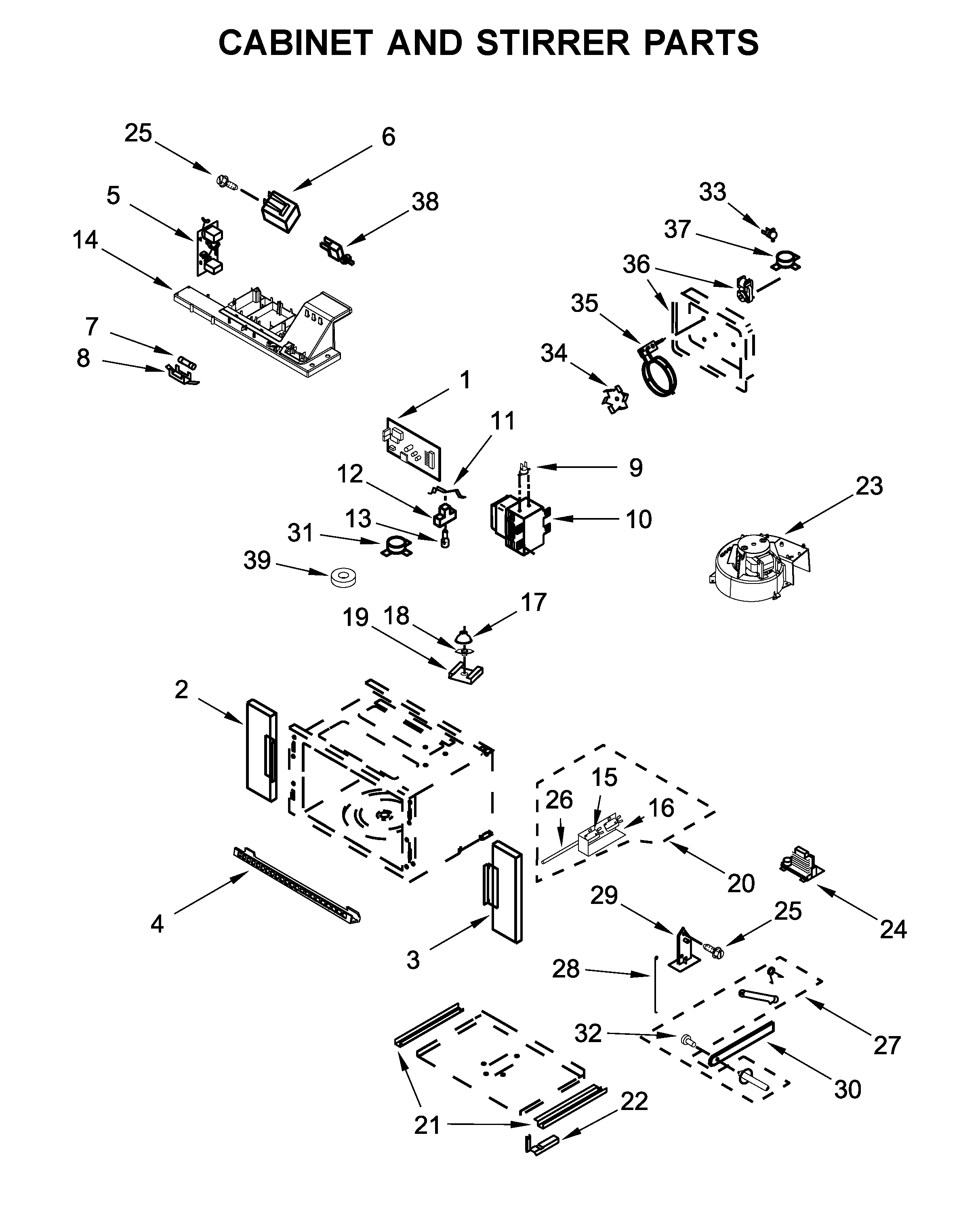Cabinet and stirrer parts
