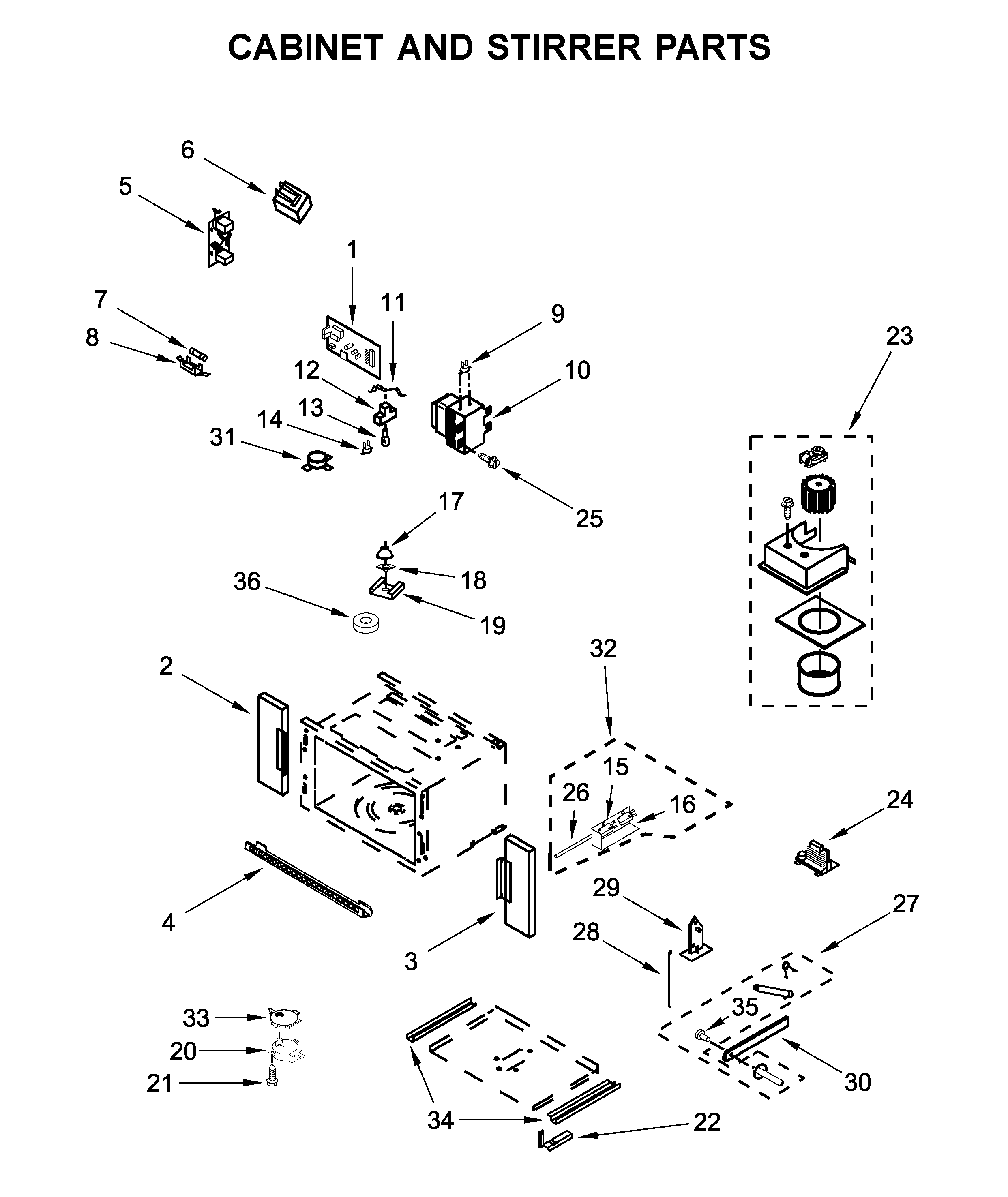 Cabinet and stirrer parts