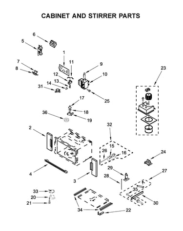 Cabinet and stirrer parts