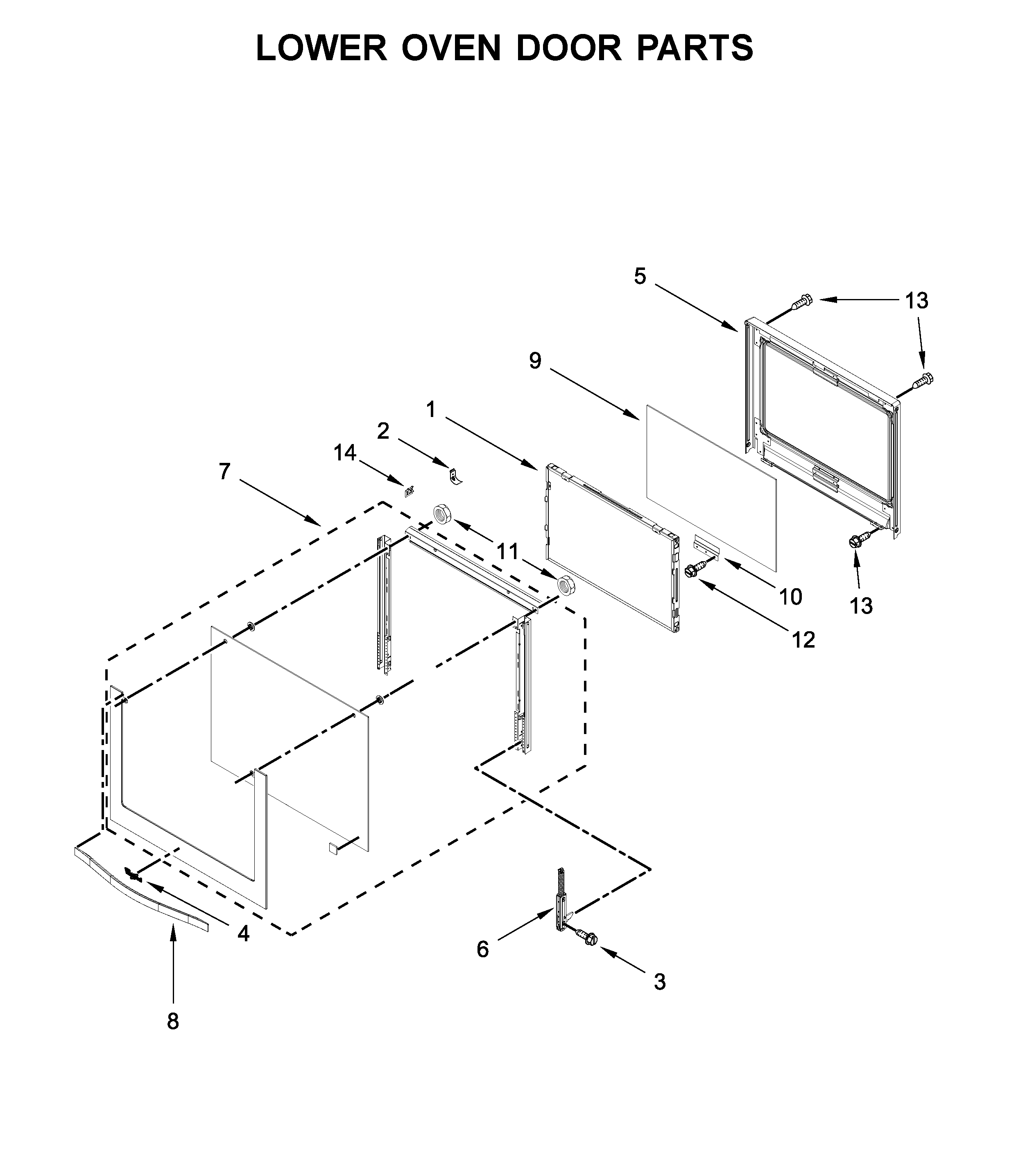 Lower oven door parts