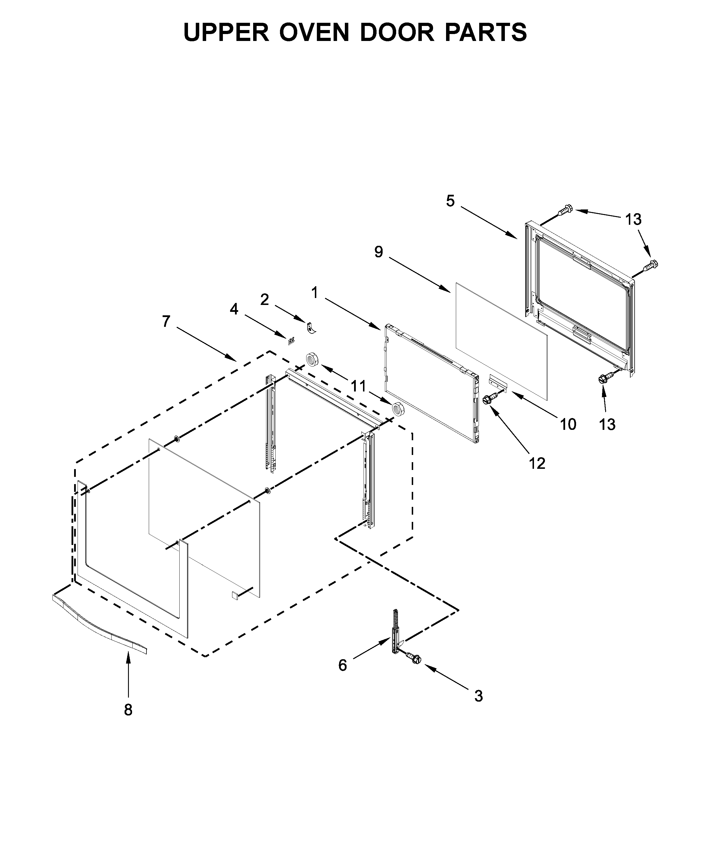 Upper oven door parts