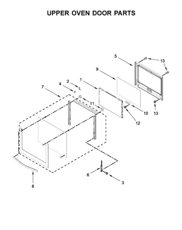 Upper oven door parts