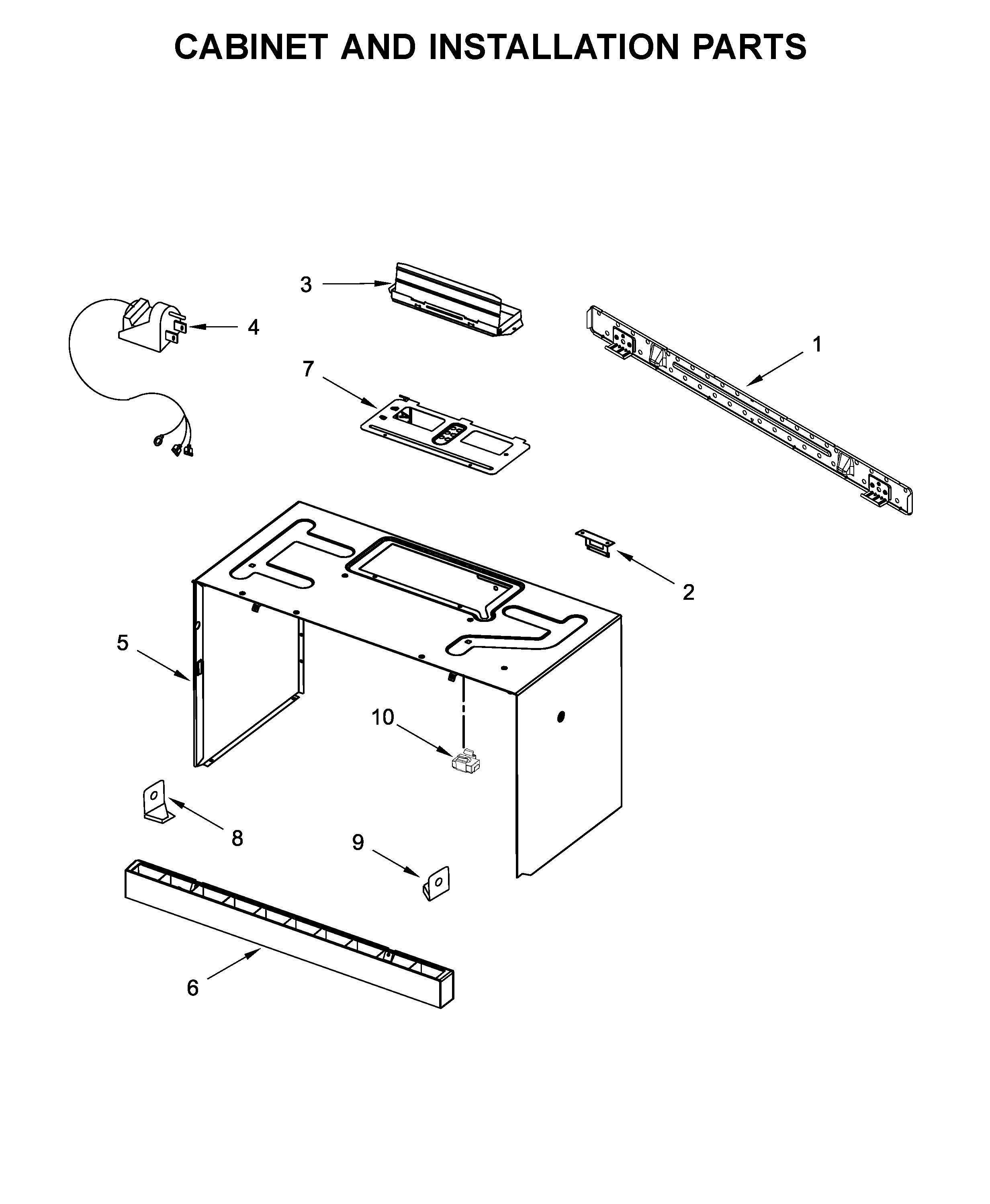 Cabinet and installation parts