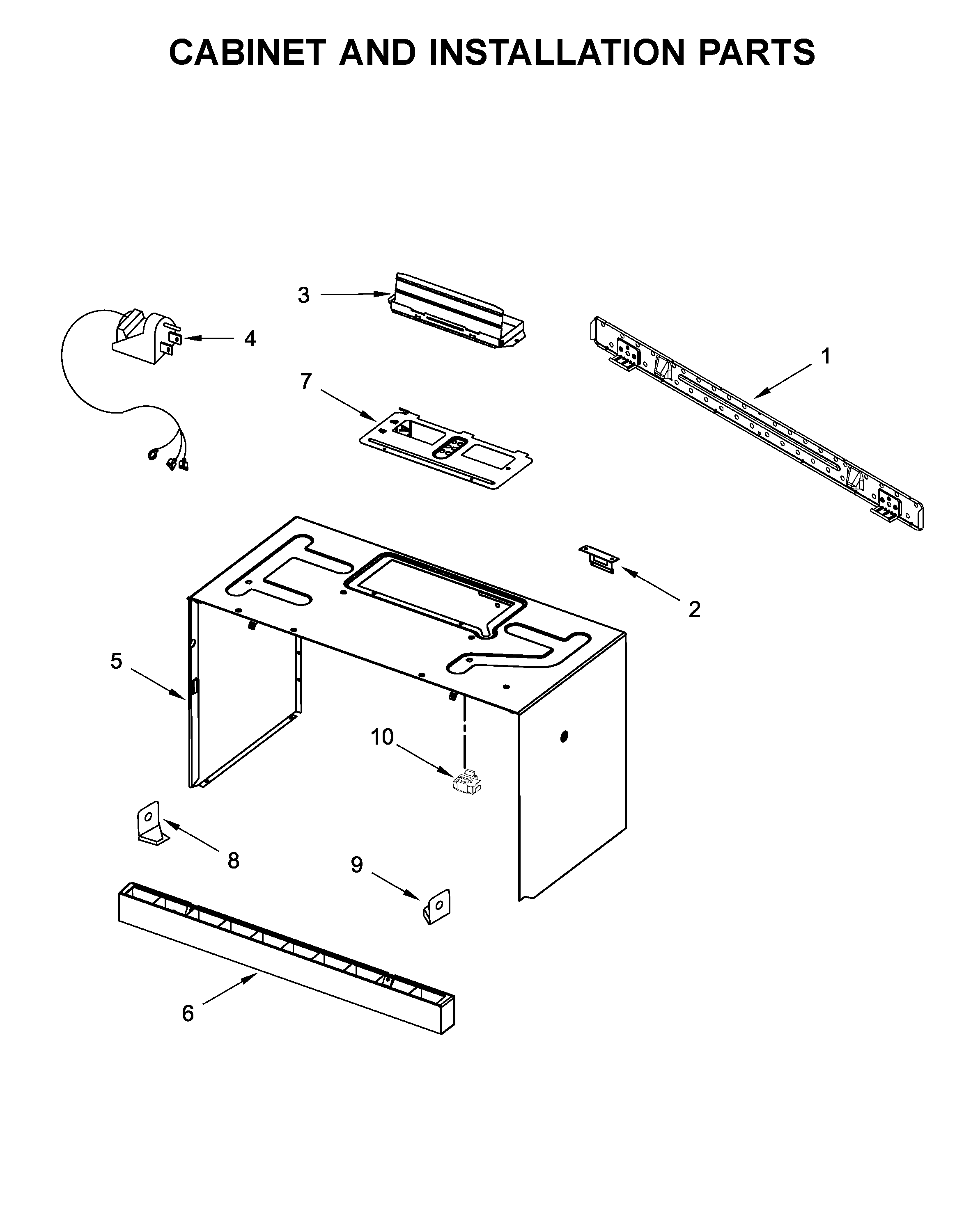 Cabinet and installation parts
