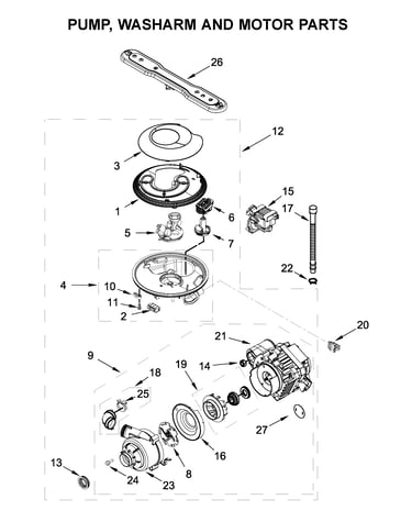 Pump, washarm and motor parts