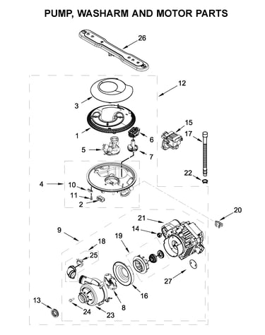 Pump, washarm and motor parts