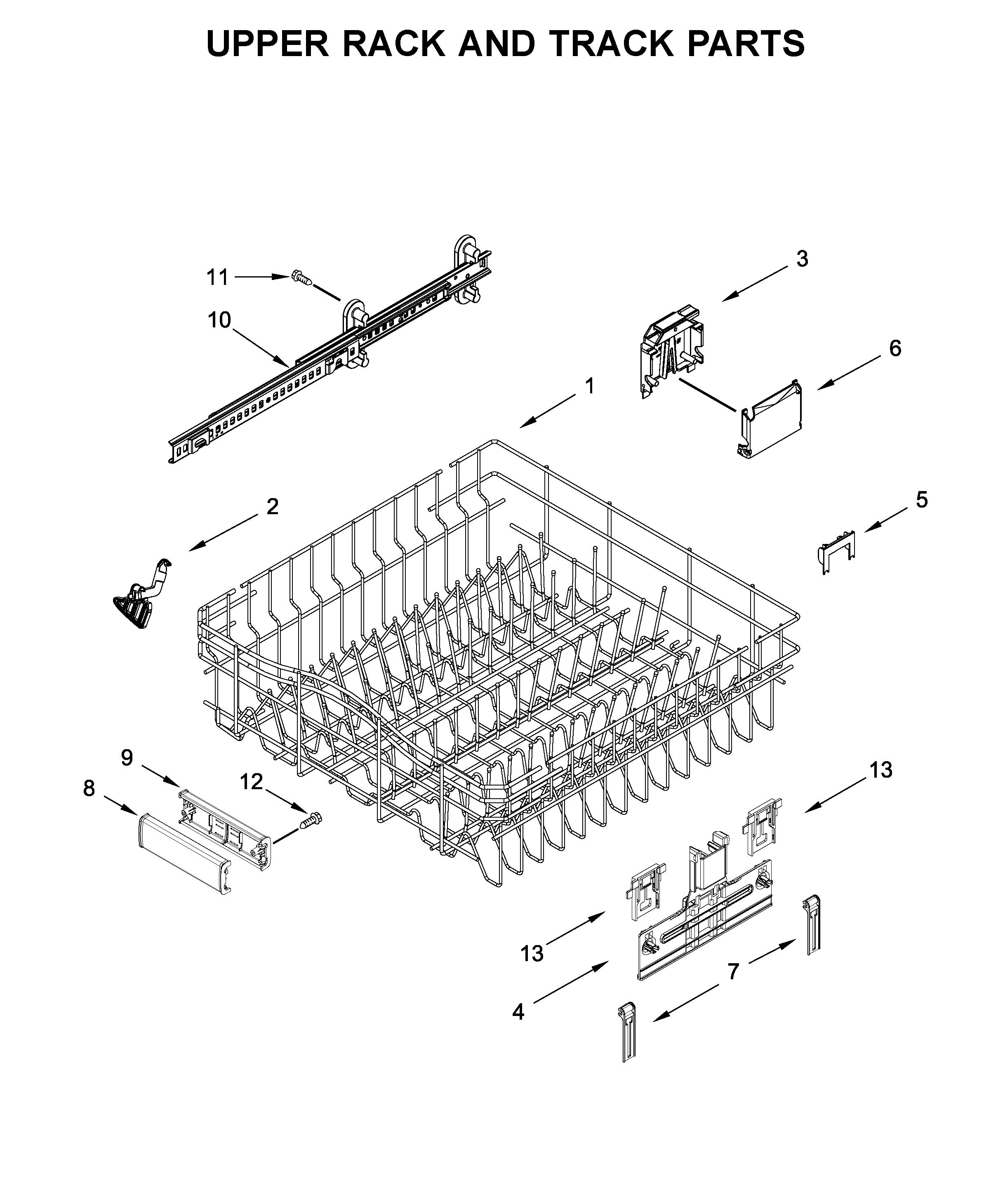 Upper rack and track parts