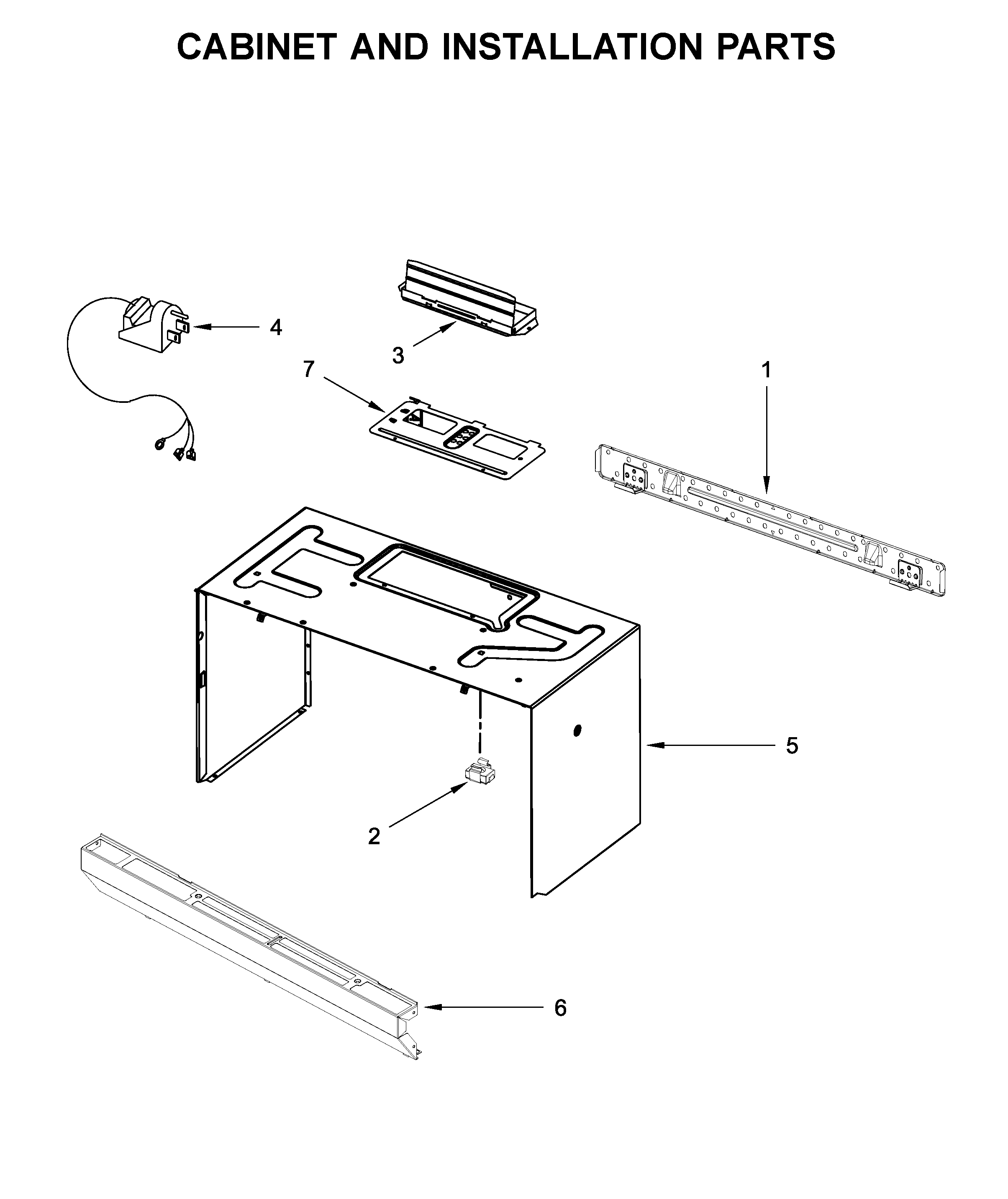 Cabinet and installation parts