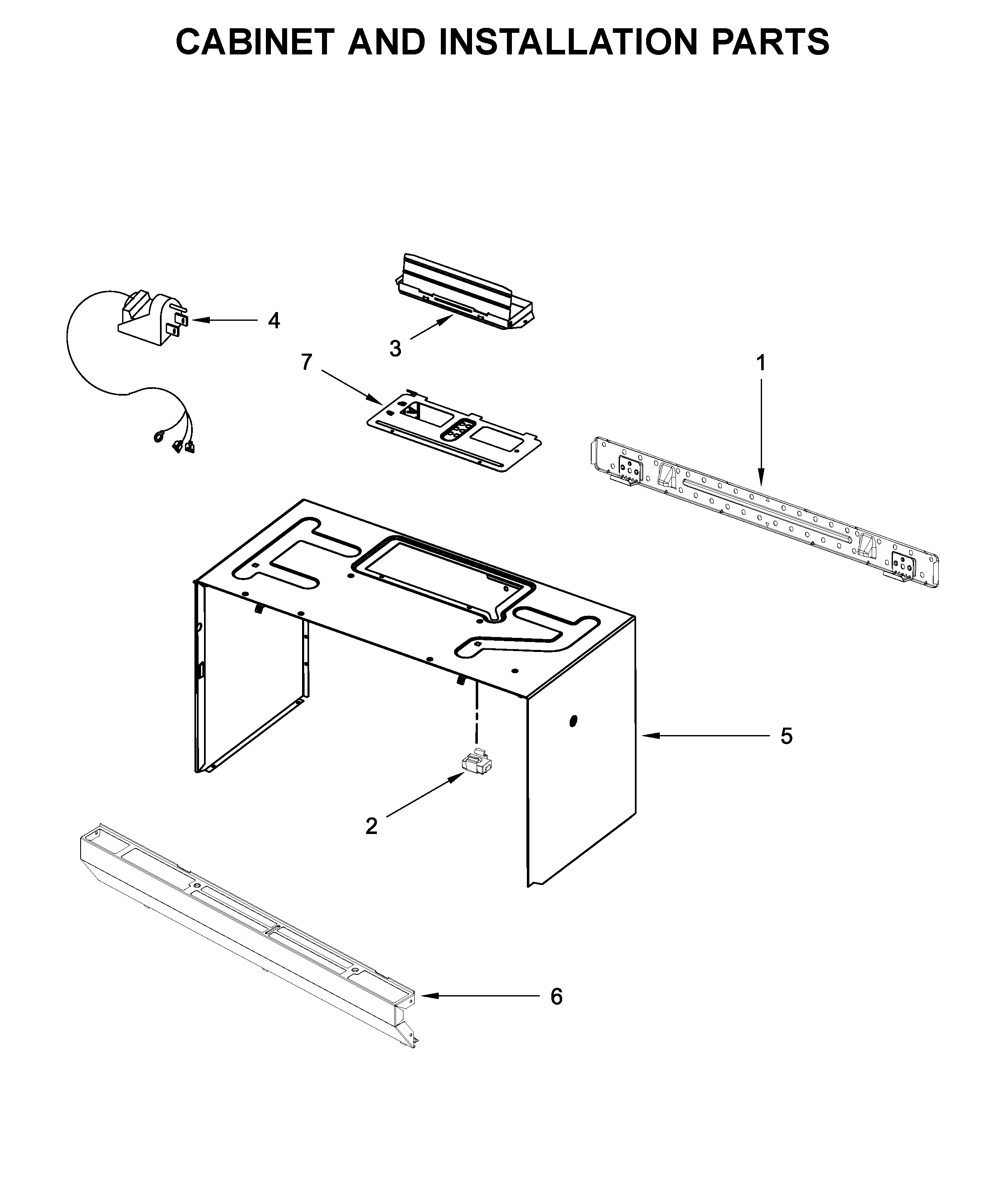 Cabinet and installation parts