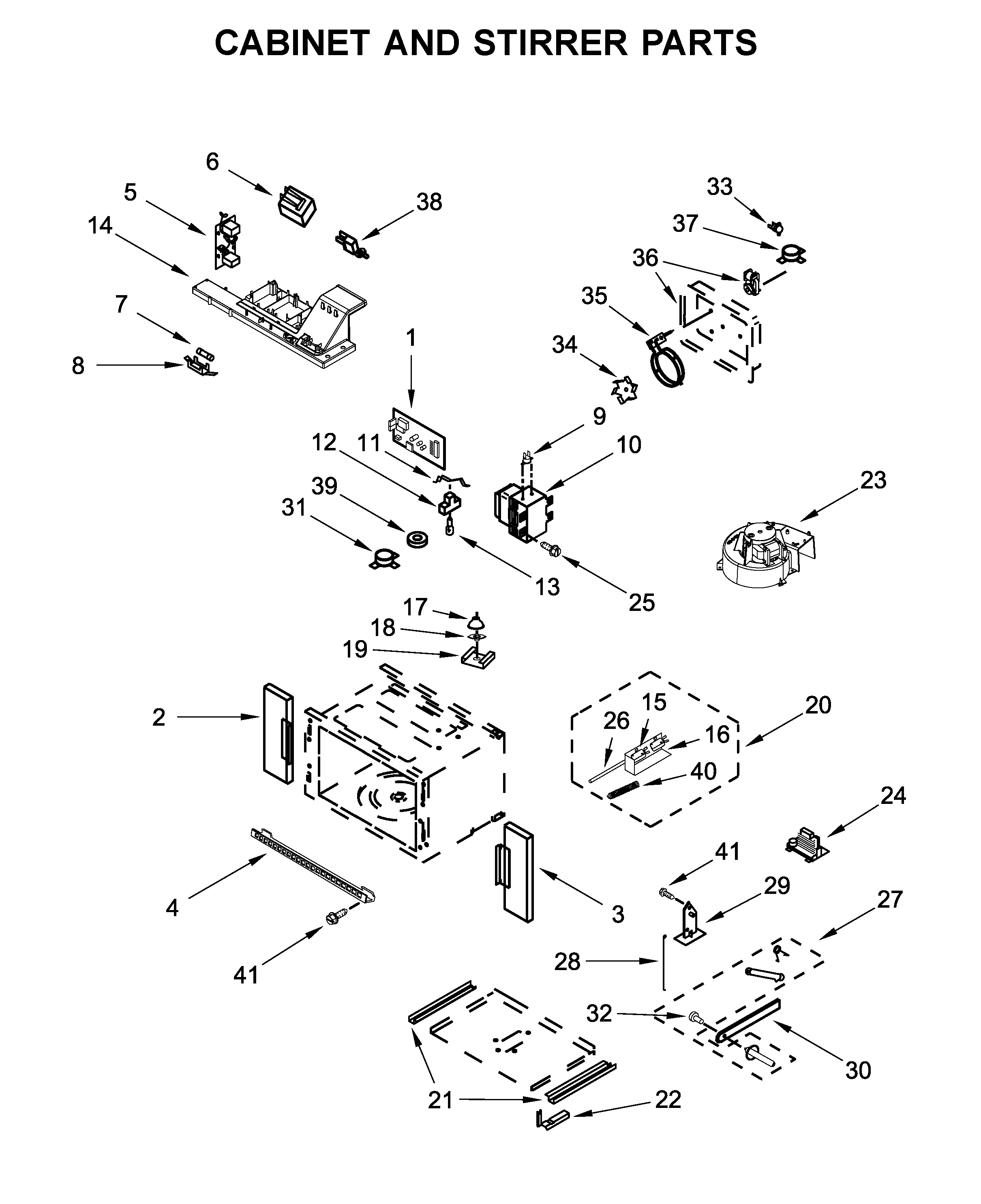 Cabinet and stirrer parts