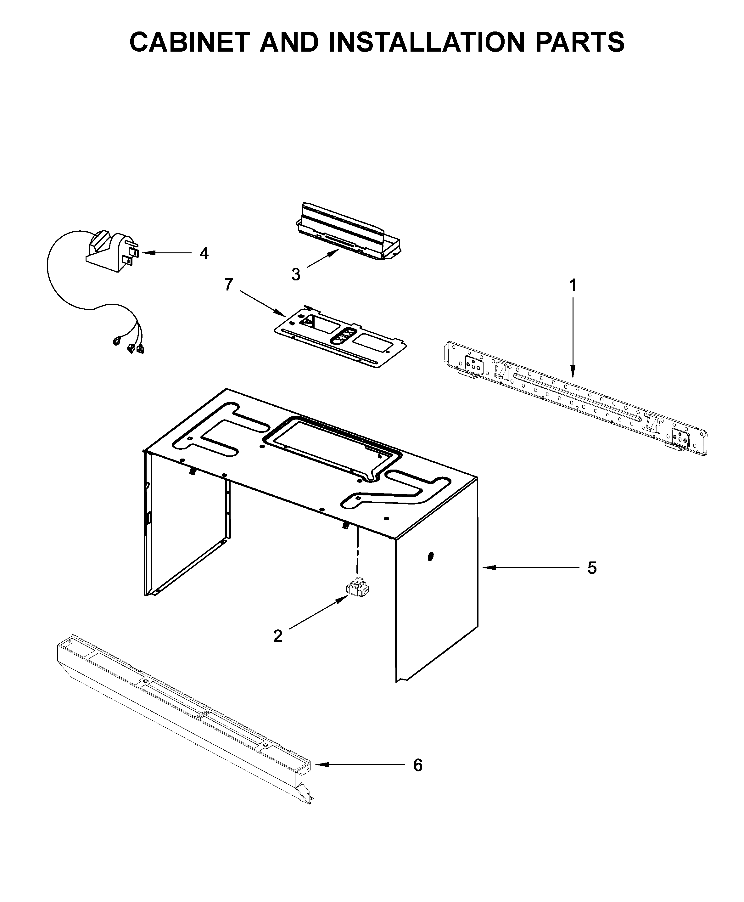 Cabinet and installation parts