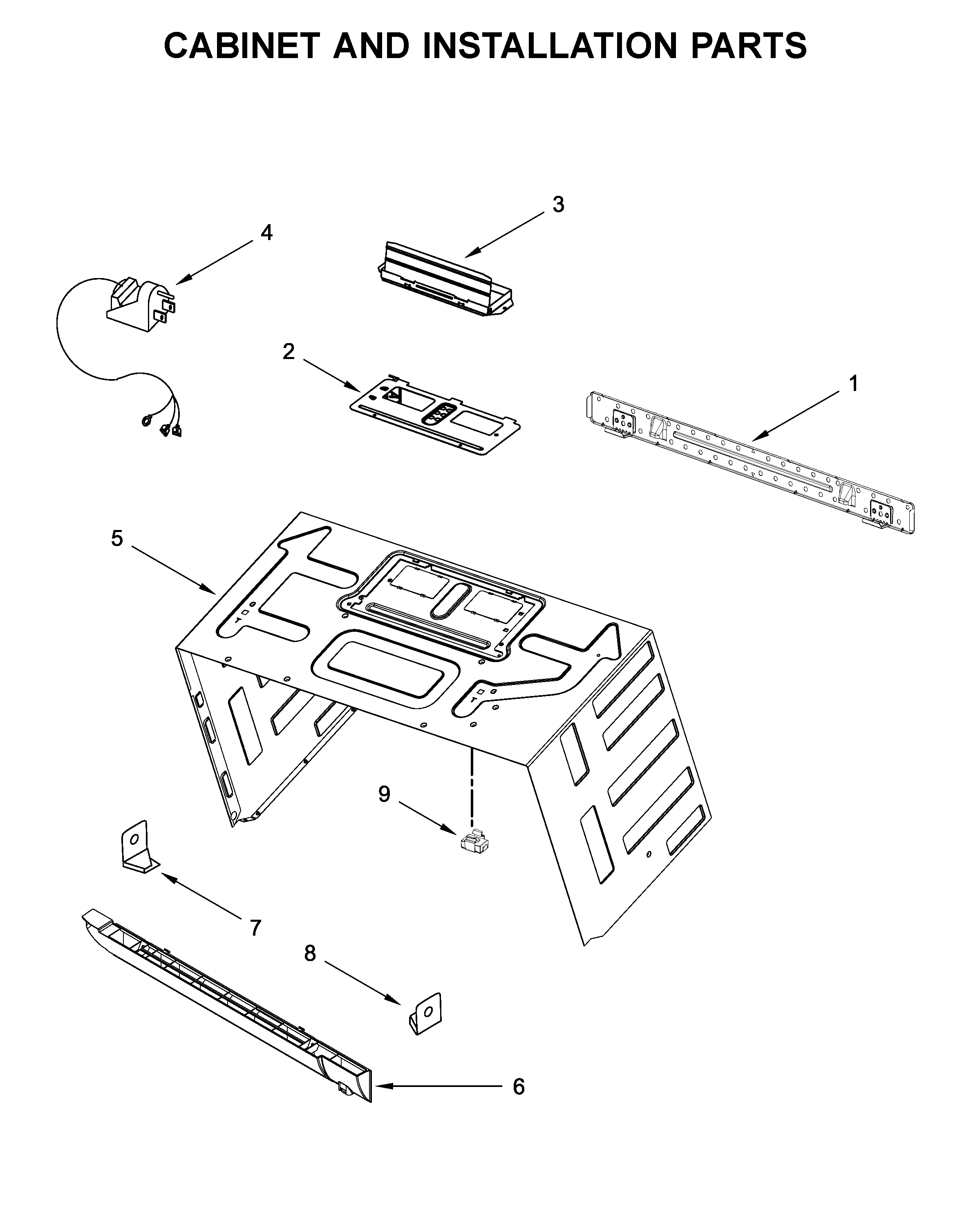 Cabinet and installation parts