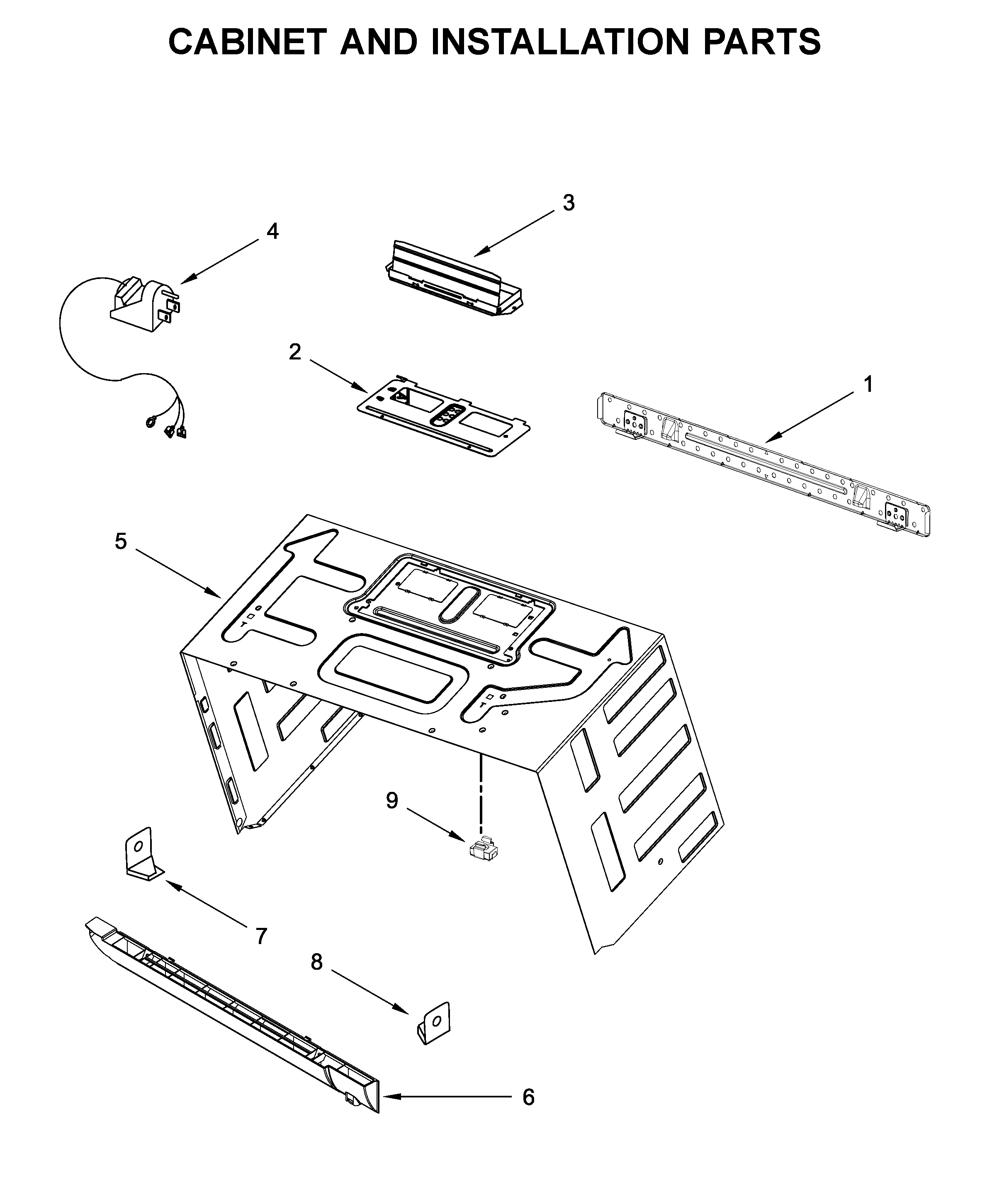 Cabinet and installation parts