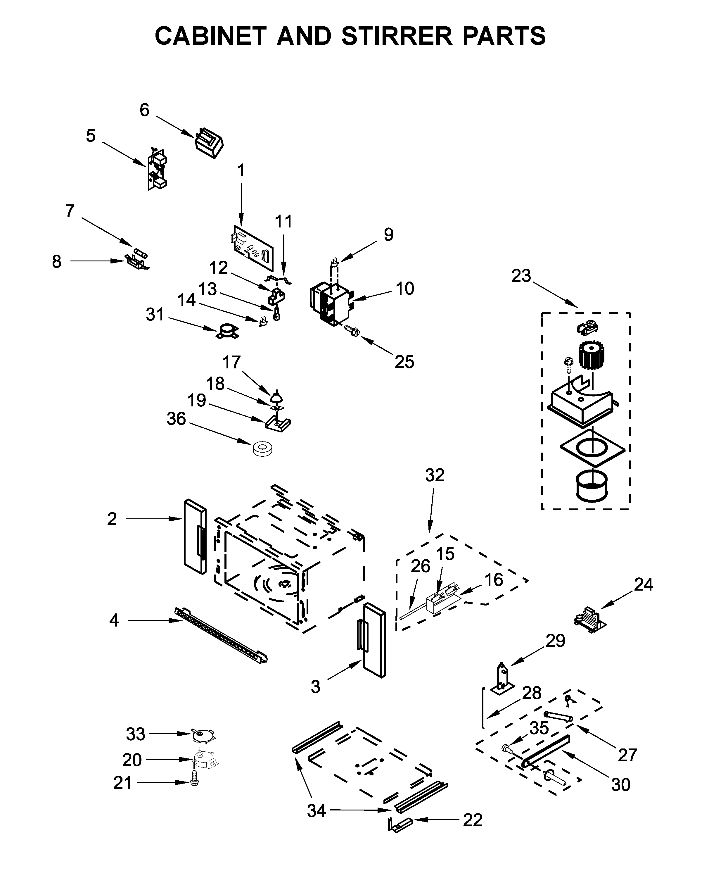 Cabinet and stirrer parts