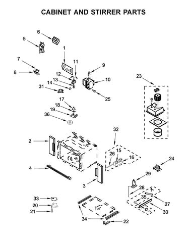 Cabinet and stirrer parts