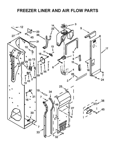 Freezer liner and air flow parts