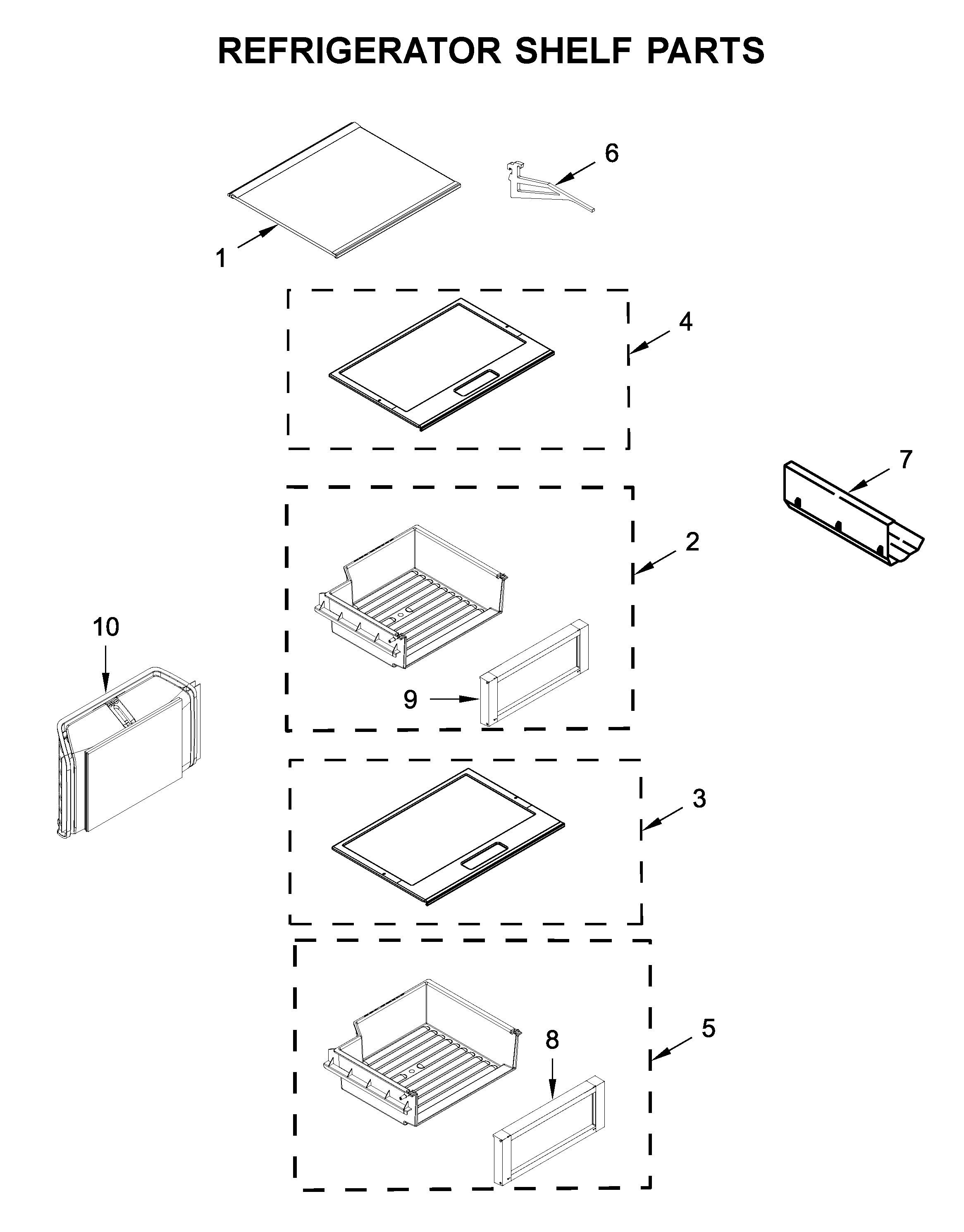 Refrigerator shelf parts