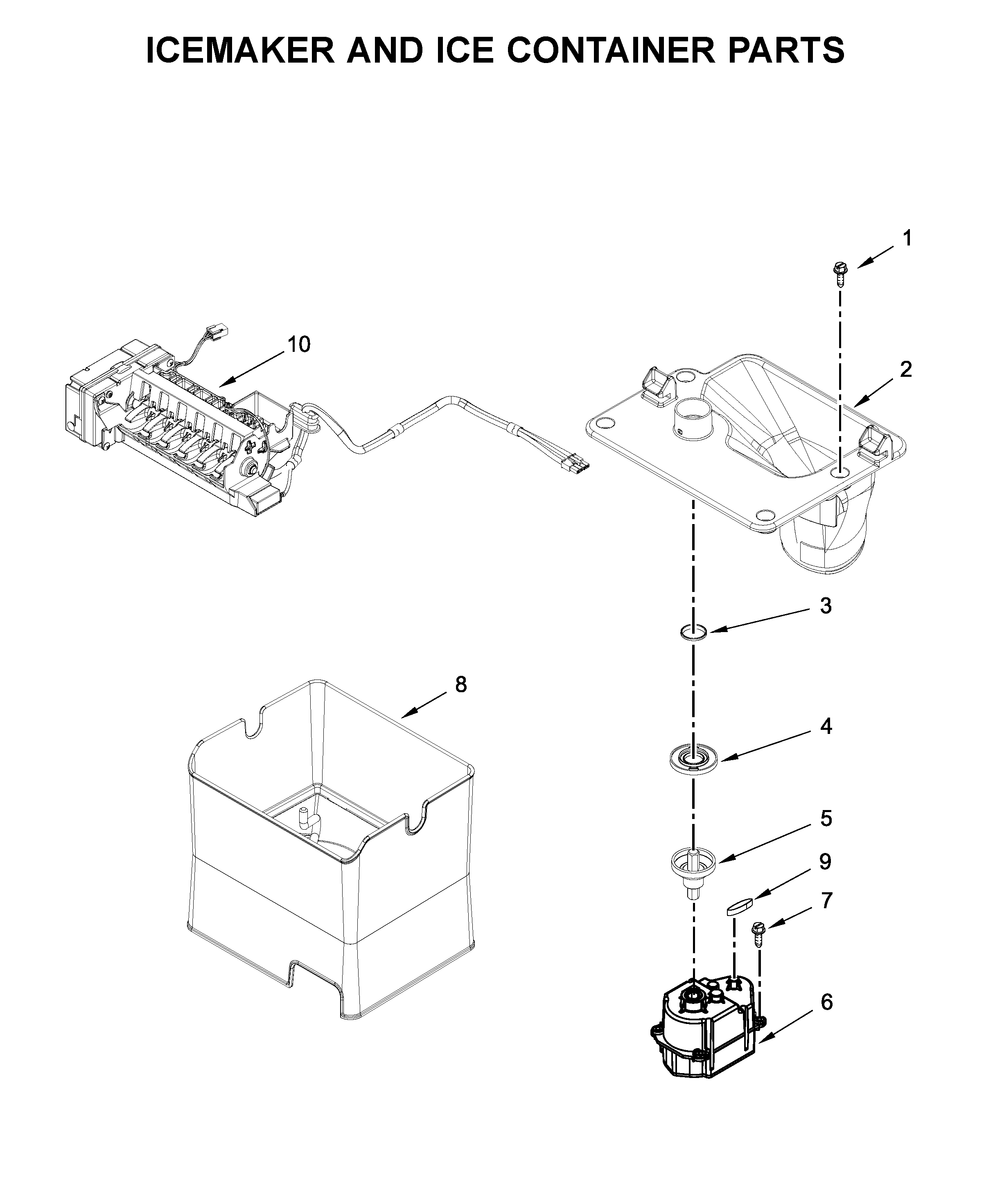 Icemaker and ice container parts